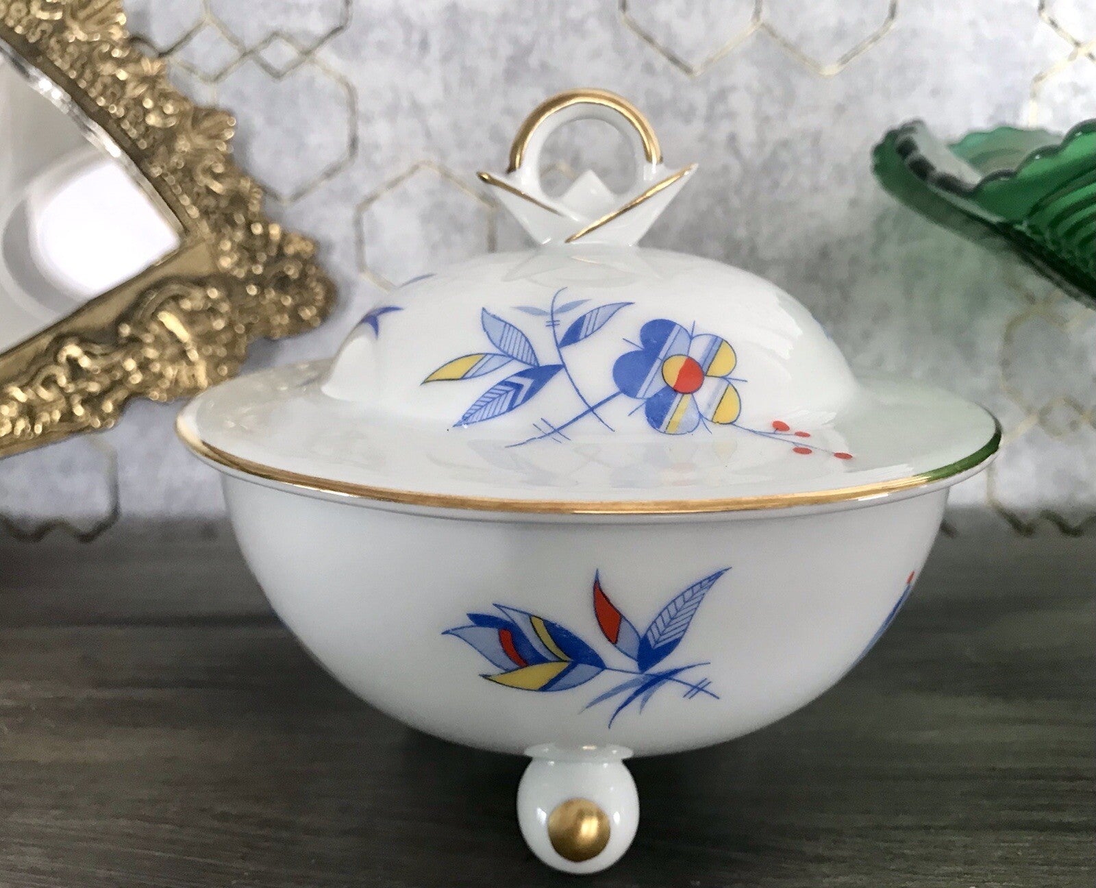 Antik Art Déco Porzellan Dose Deckeldose Schatulle Bonboniere Ullersricht Weiden