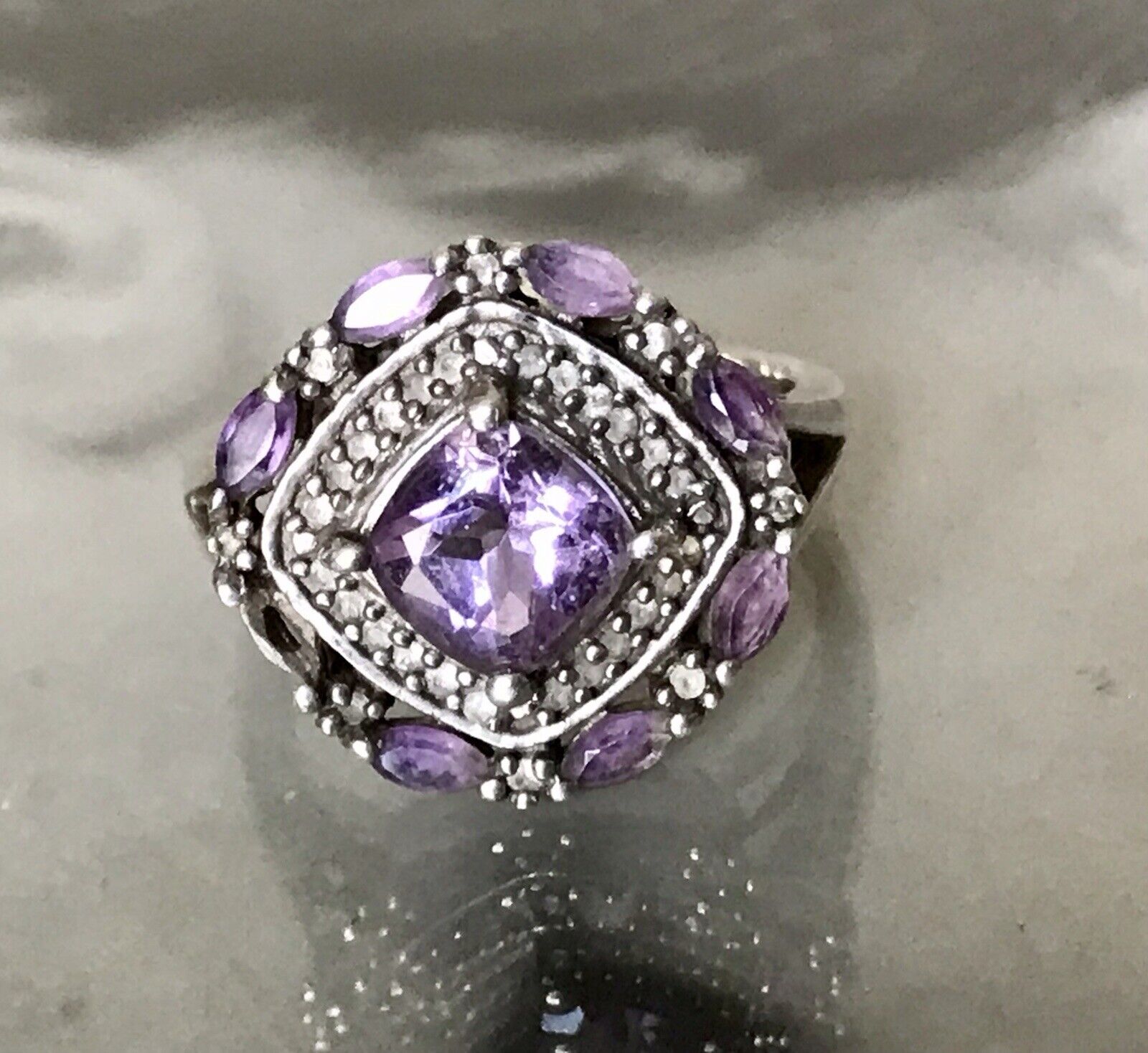 Antik Art Déco Edel DAMEN RING Silber 925 Amethyste Gr.57 58 18,1 18,5