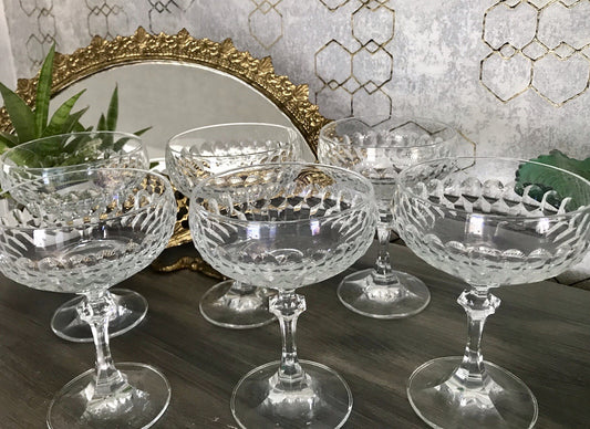 Vintage 8x Champagnerschalen Sektschalen Kristallglas Schliff Bleikristall