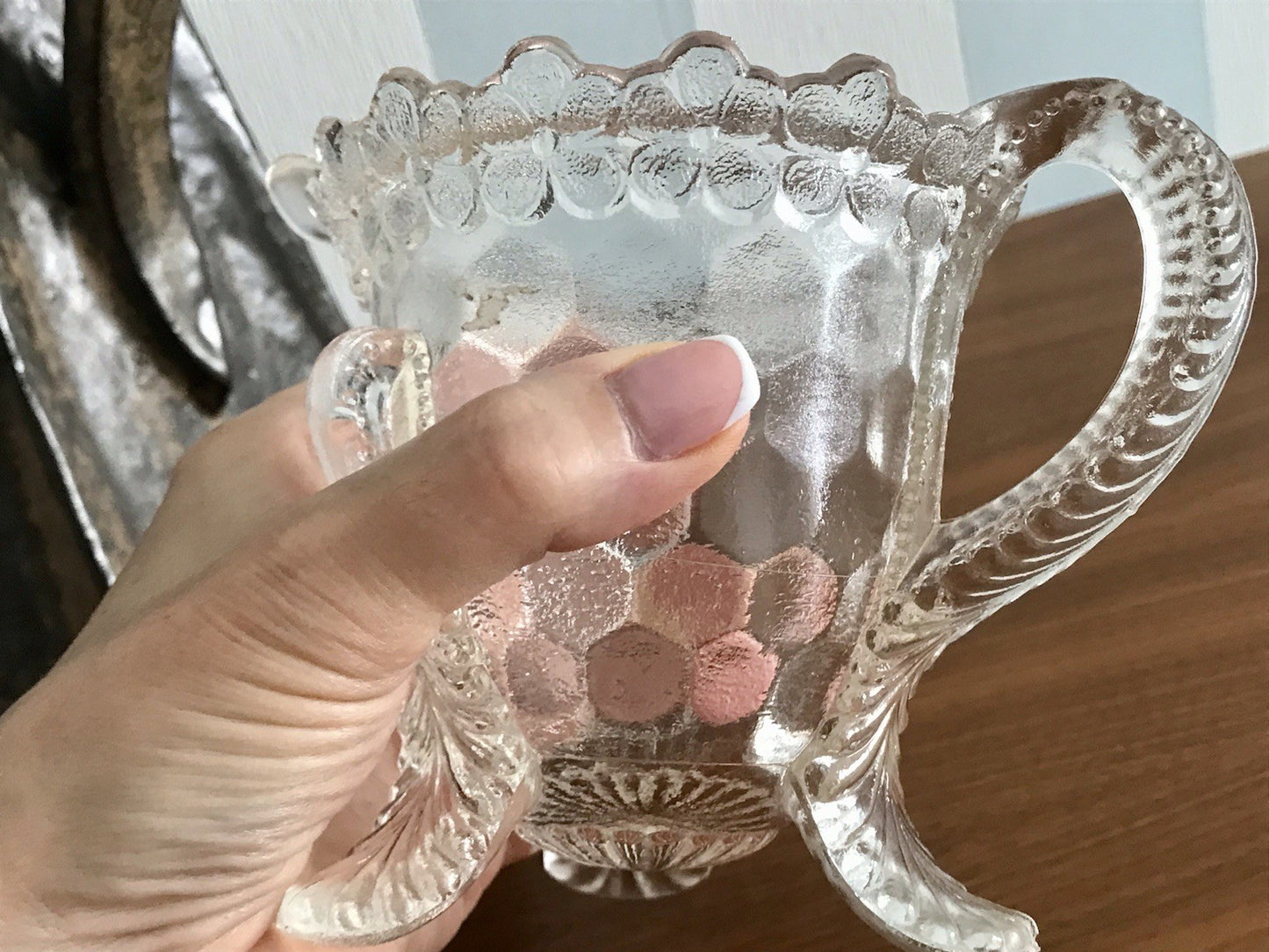Antik Pressglas Sahnegießer Milchkännchen Kännchen Glas selten ungewöhnlich WOW