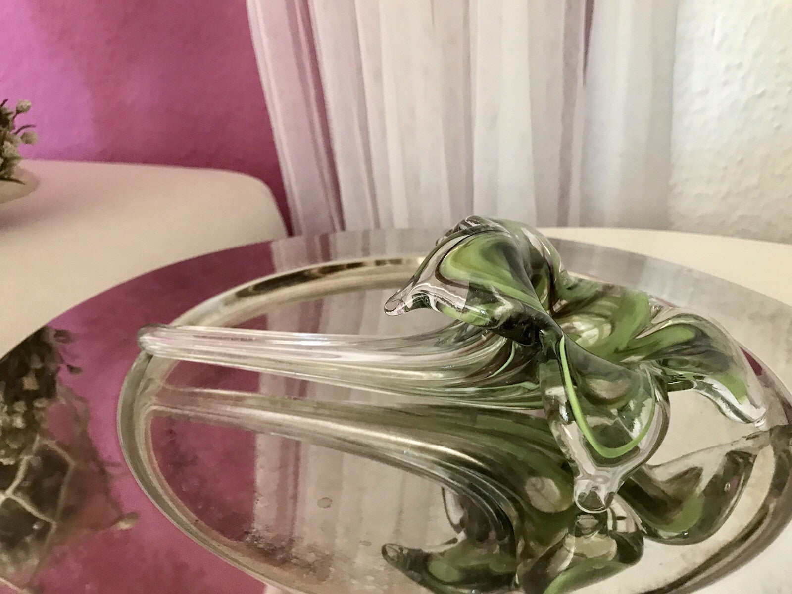 Vintage Murano ? 60er Jahre liegende Glasvase Vase Tischvase grün