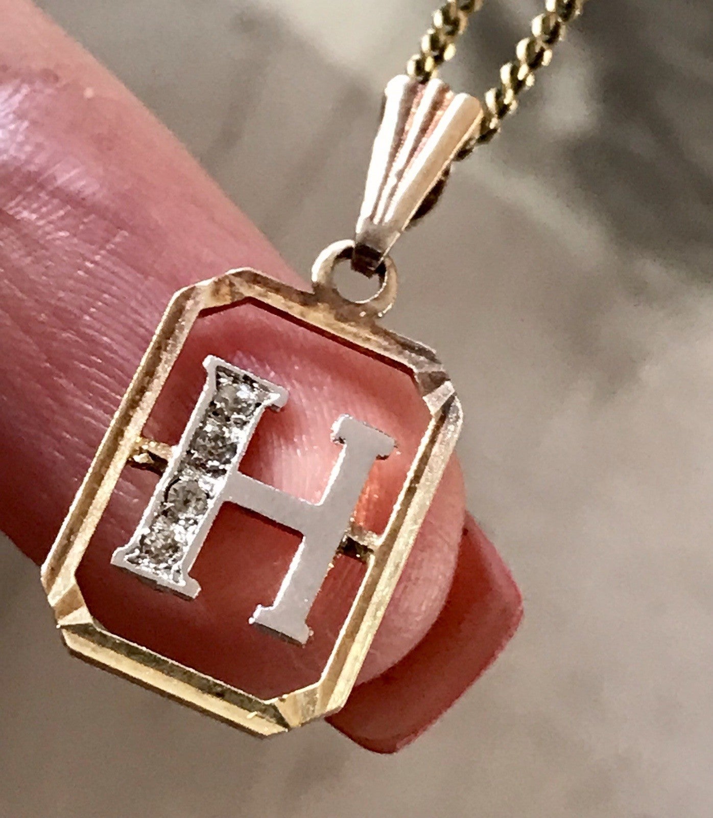 Vintage Edel Anhänger Buchstabe H Kettenanhänger Silber 925 Steinchen vergoldet