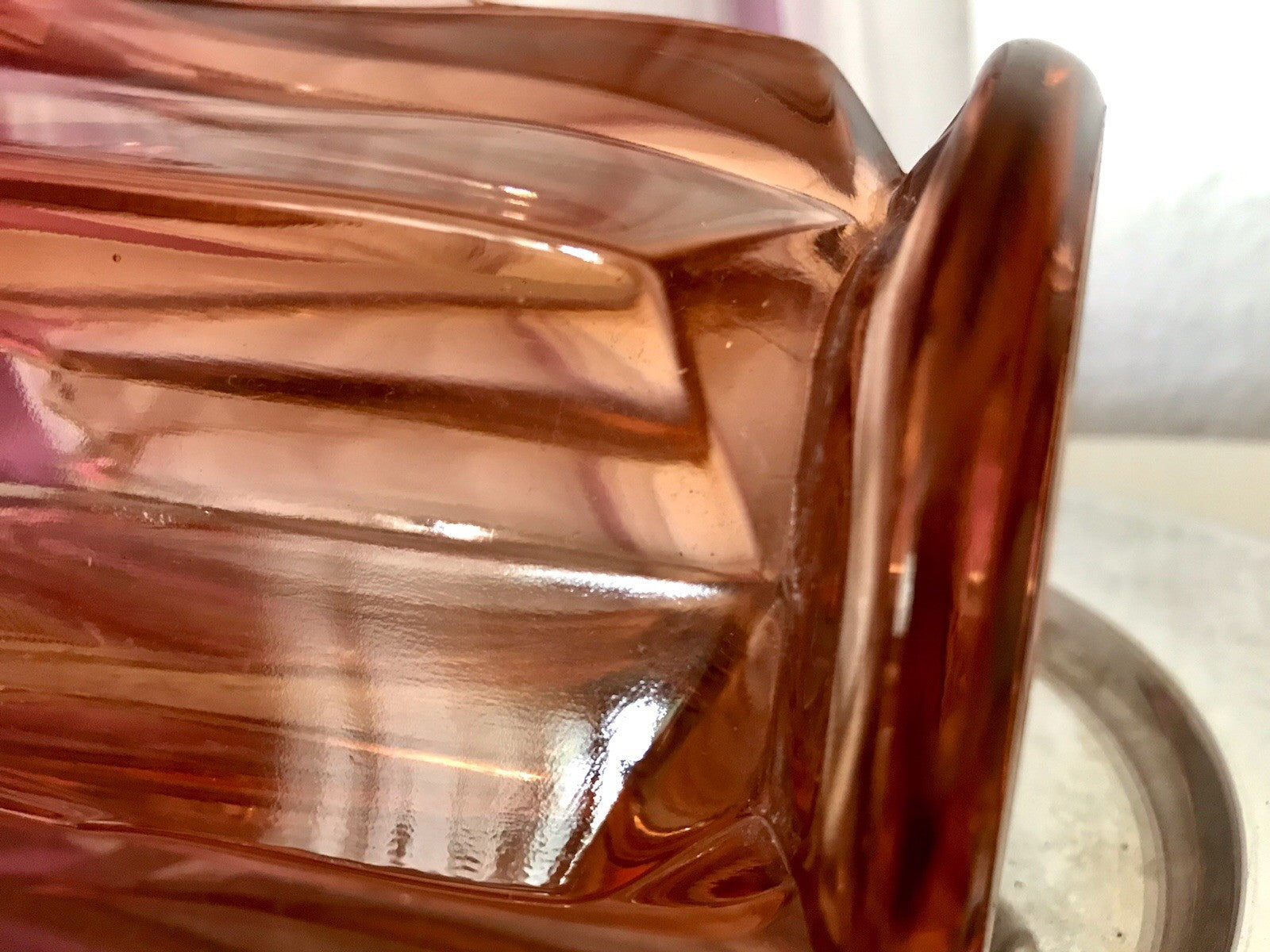 Antik Art Déco Vase Glasvase Pressglas Glas Rosalin rosa Blumenvase Schwepnitz