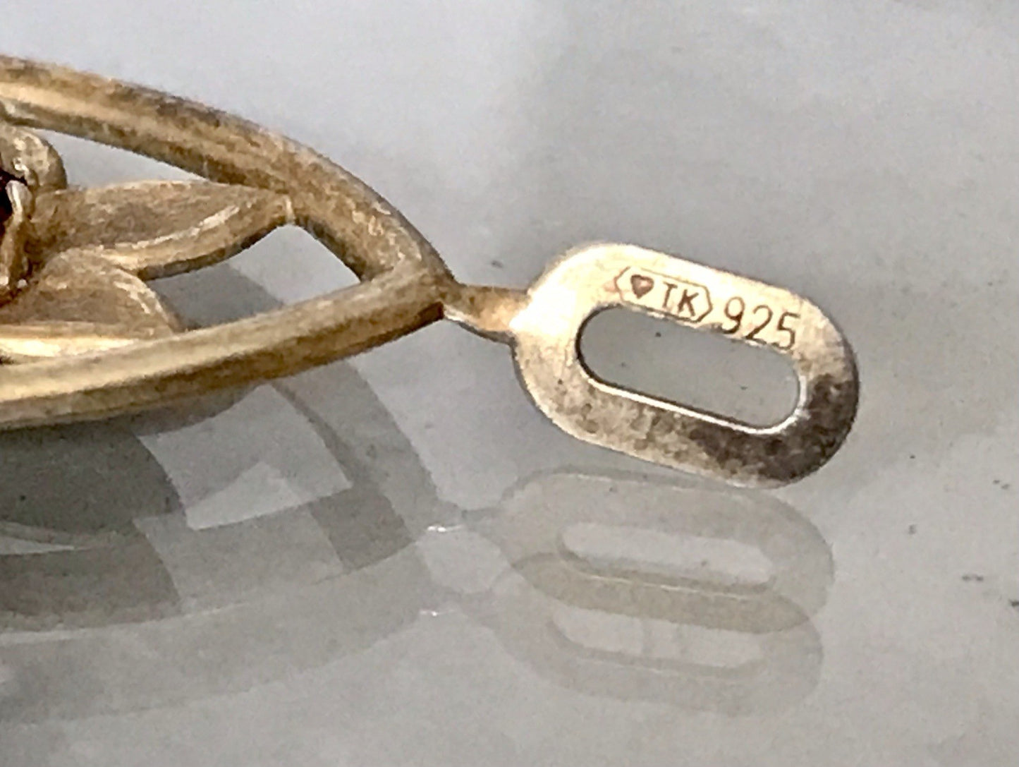 Vintage alt 925 Silber Anhänger Kettenanhänger rubinroter Stein vergoldet