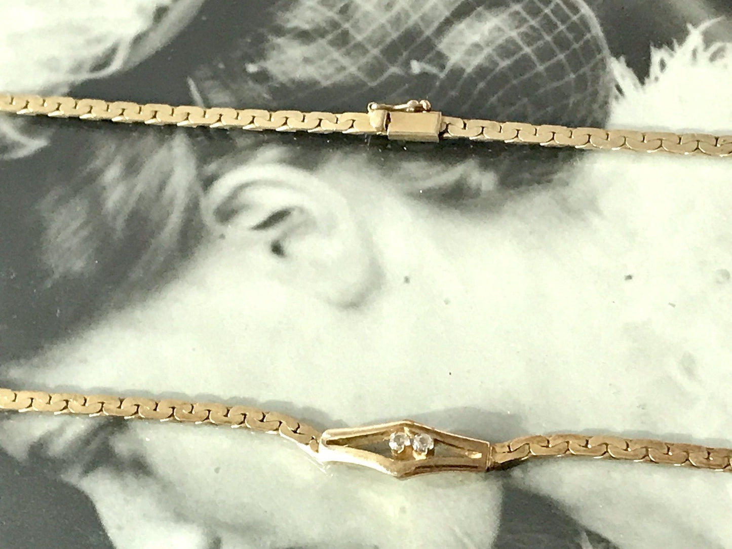 Alt Edel Vintage 835 Silber vergoldet Collier Halskette farblose Steine