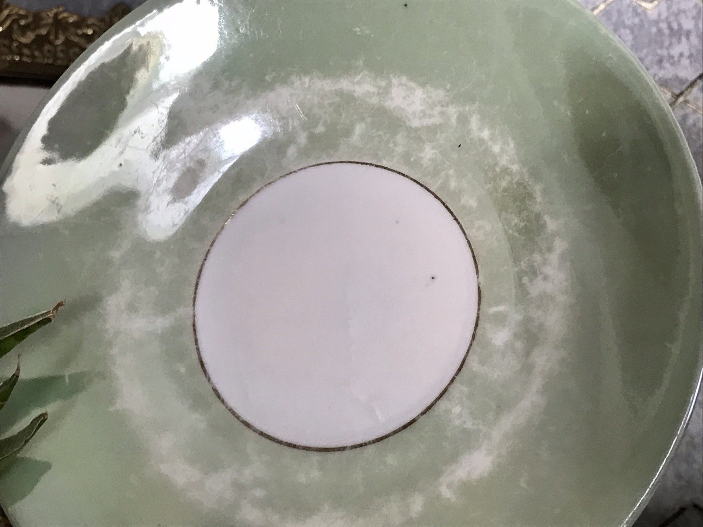 Antik Rosenhäferl Porzellan Andenken Tasse Zum Andenken Stucktasse grün rosa