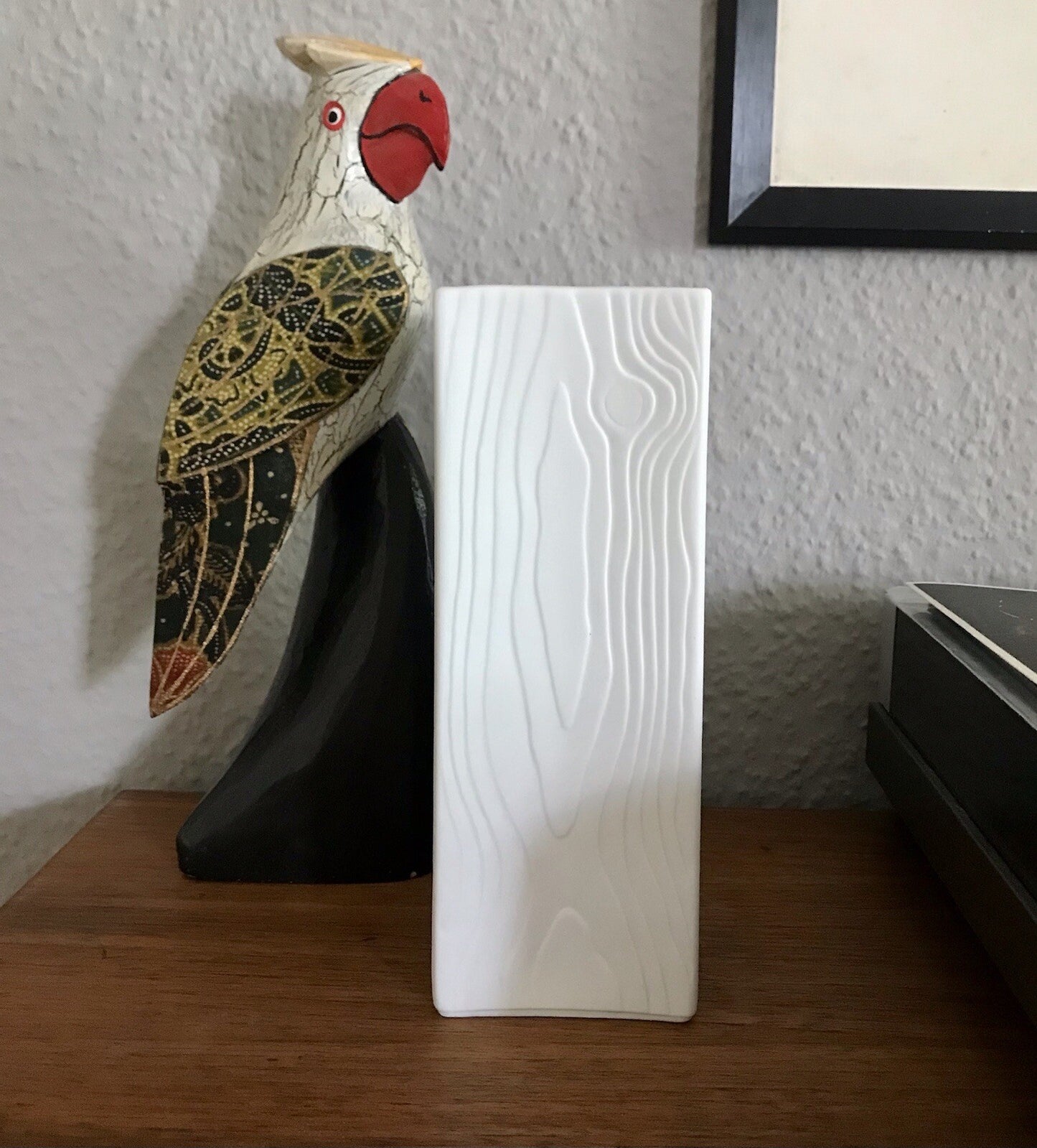 Vintage 60er Bisquit Porzellan Vase OpArt Seltmann Bavaria Holstruktur weiß