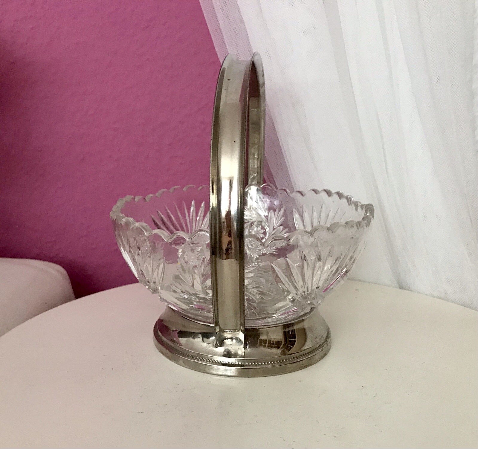 Antik Art Déco Schale Tafelaufsatz Pressglas Metallmontur Korb