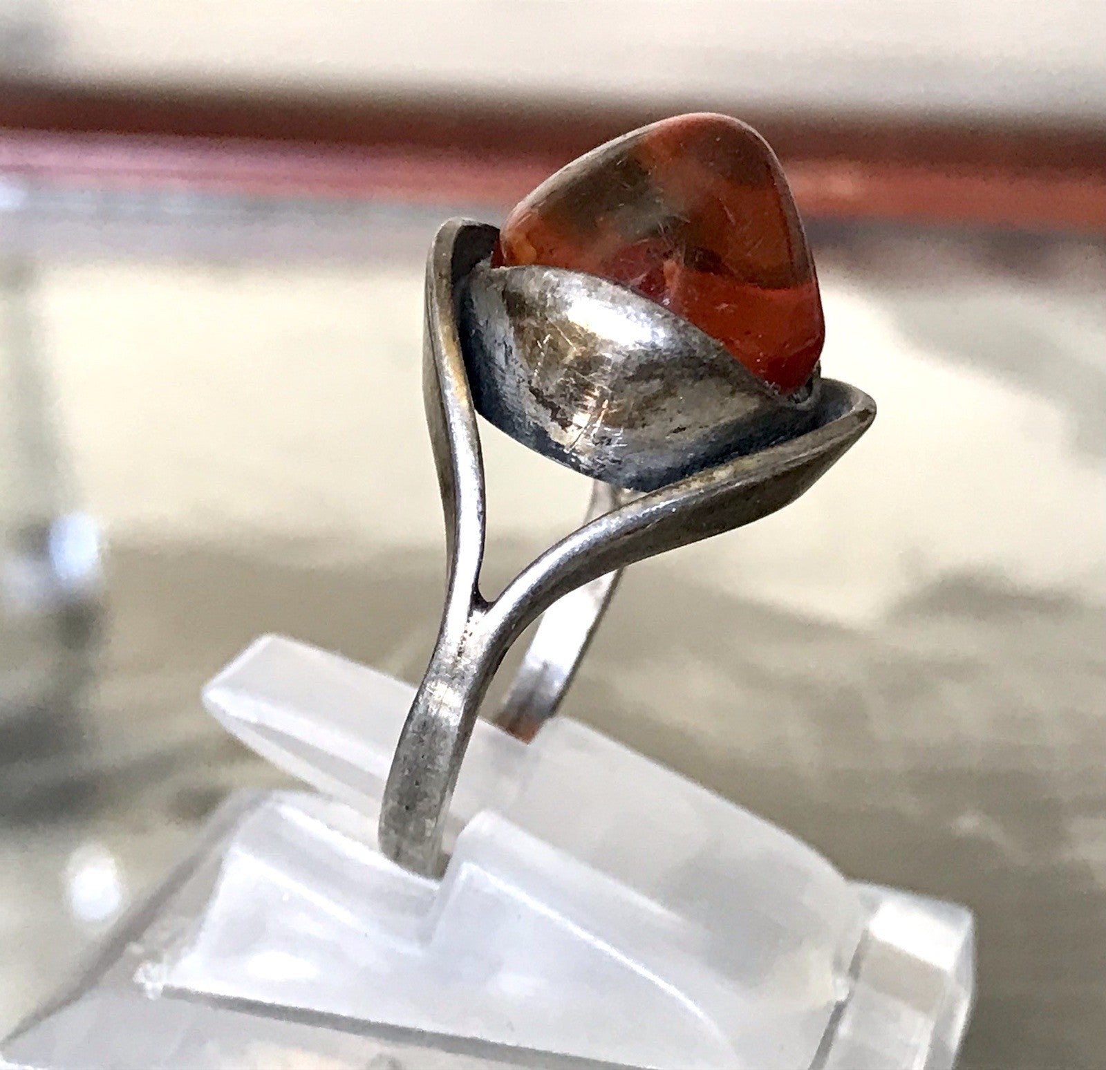 Alt Antik Vintage Edel Bernstein DAMEN RING Silber Super Design! Gr.56 57 WOW!