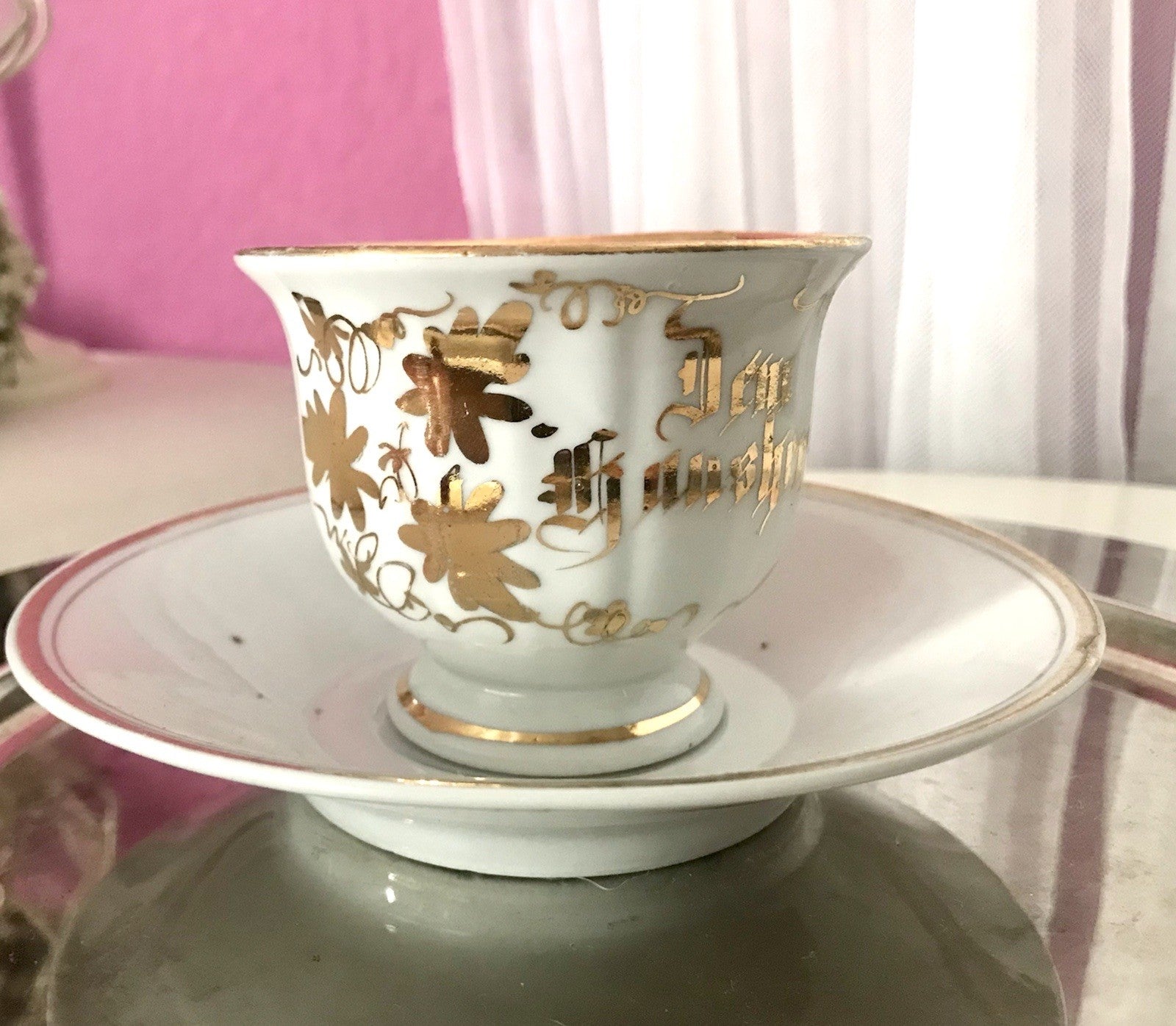 Antik Porzellan Andenken Becher Gedeck Sammeltasse Tasse „Dem Hausherrn“