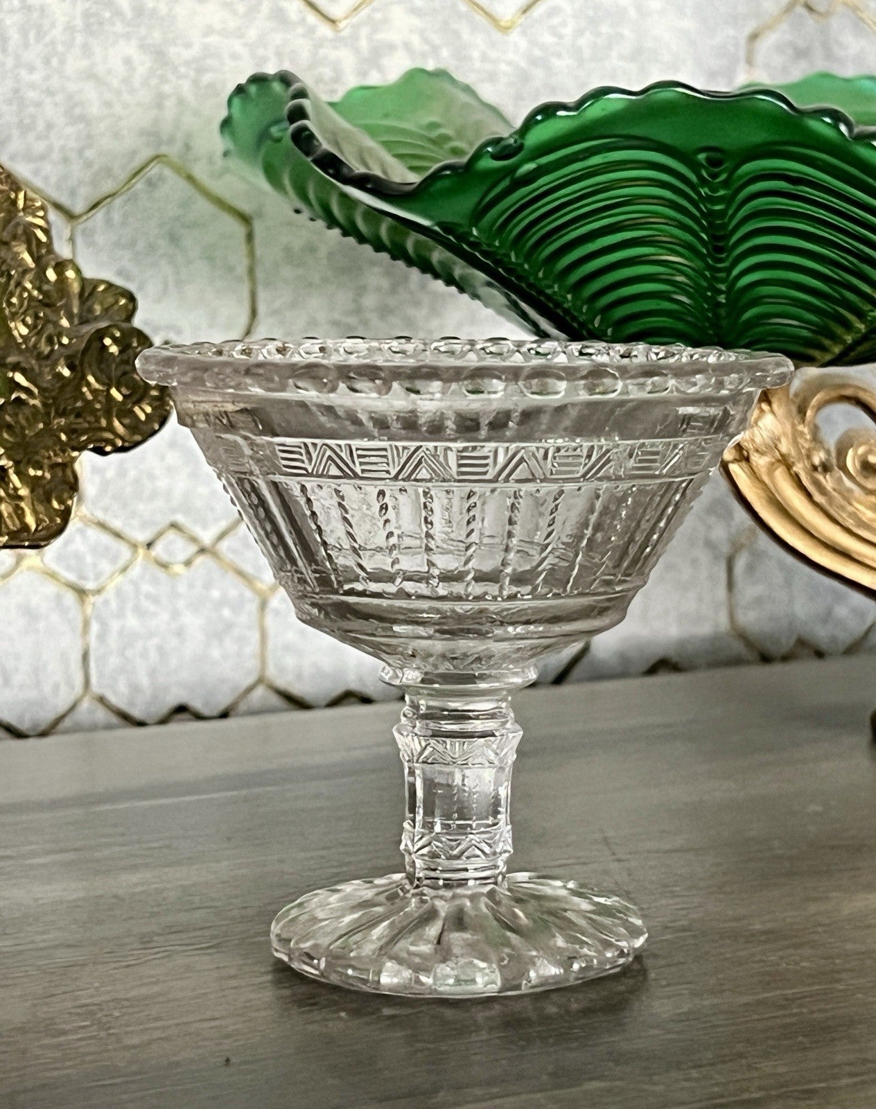 Antik Jugendstil Art Déco Pressglas Glas Fußschale Schale Zuckerschale