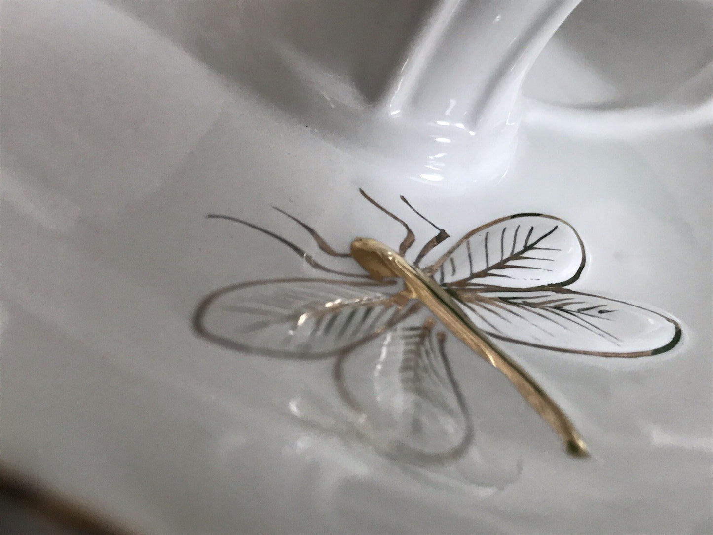 Antik reines Jugendstil Porzellan Kammerleuchter Leuchter weiß gold Libelle
