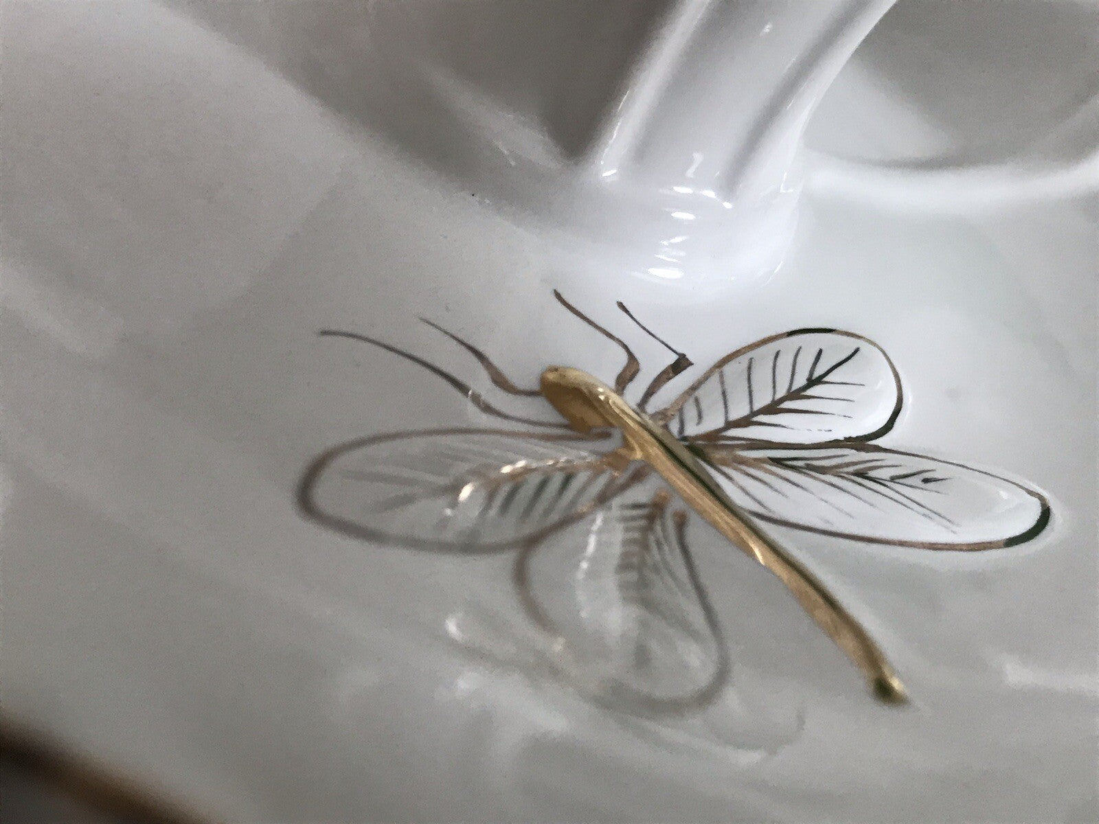 Antik reines Jugendstil Porzellan Kammerleuchter Leuchter weiß gold Libelle