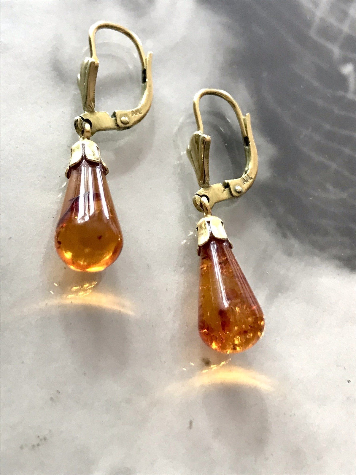 Antik Vintage Ohrhänger Ohrringe Pampel Bernstein ? DAMEN Amerik. Doublè