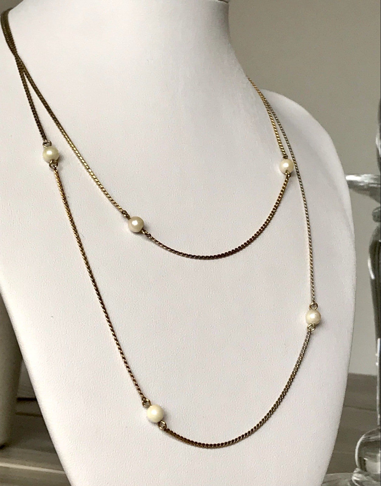 Antik lange Halskette 925 Silber vergoldet Collier Kette Perlen Zuchtperlen