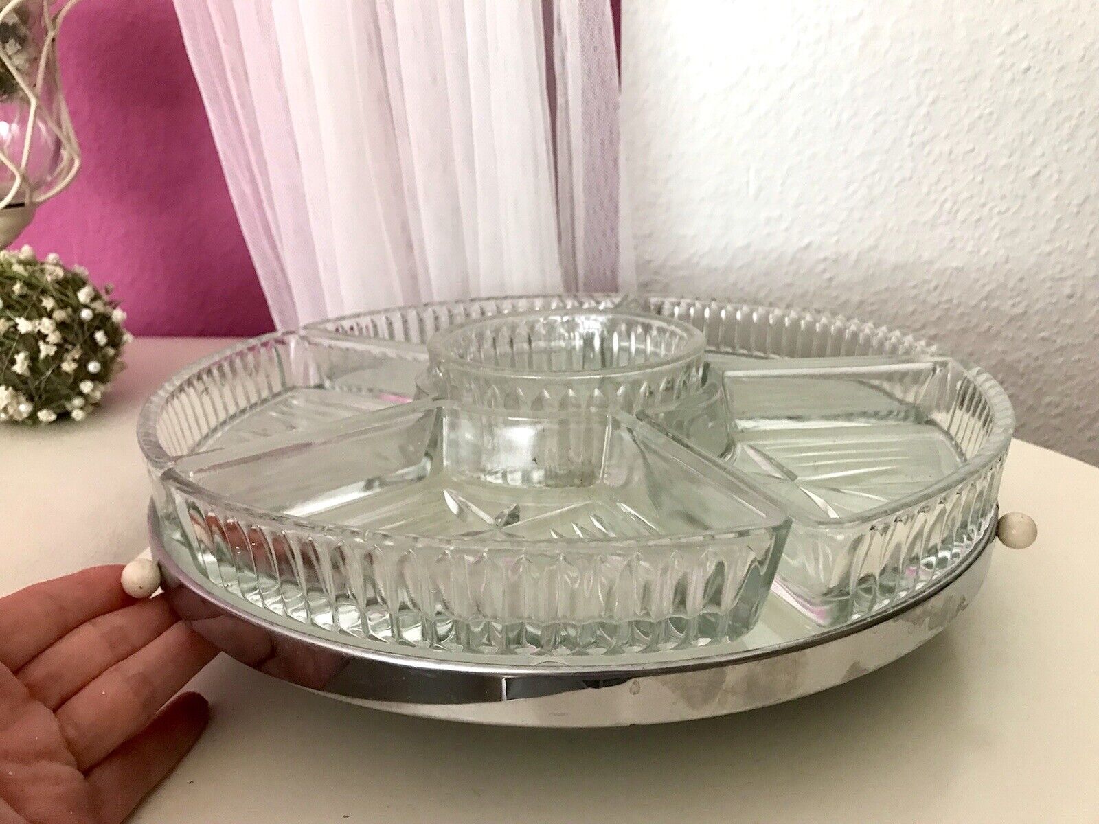 Antik schöne Art Déco Schale Tafelaufsatz Kabarett-Schale Pressglas drehbar