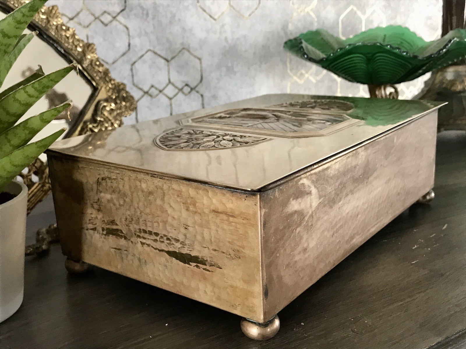 Antik WMF Jugendstil Messing Schatulle Zigarrendose Dose wunderschön Kegelklub