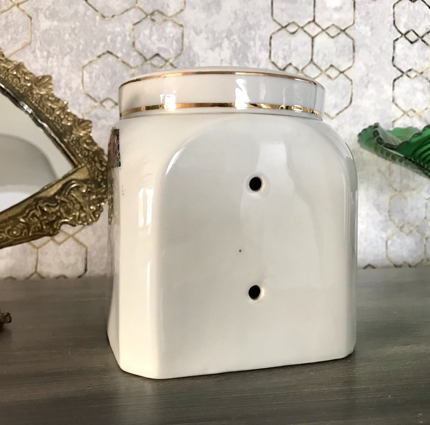 Antik Porzellan Dose Vorratsgefäß Vorratsdose Salz Blumenborte Art Déco