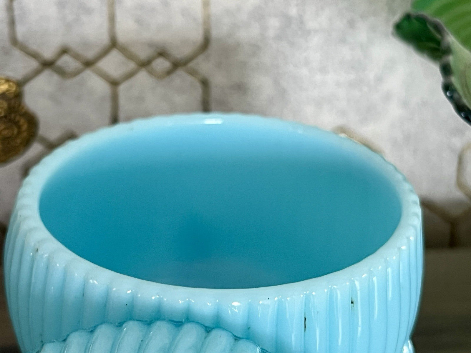 Antik Jugendstil Glasdose Kugel Dose Opalglas Deckeldose blau Pressglas SCHÖN!