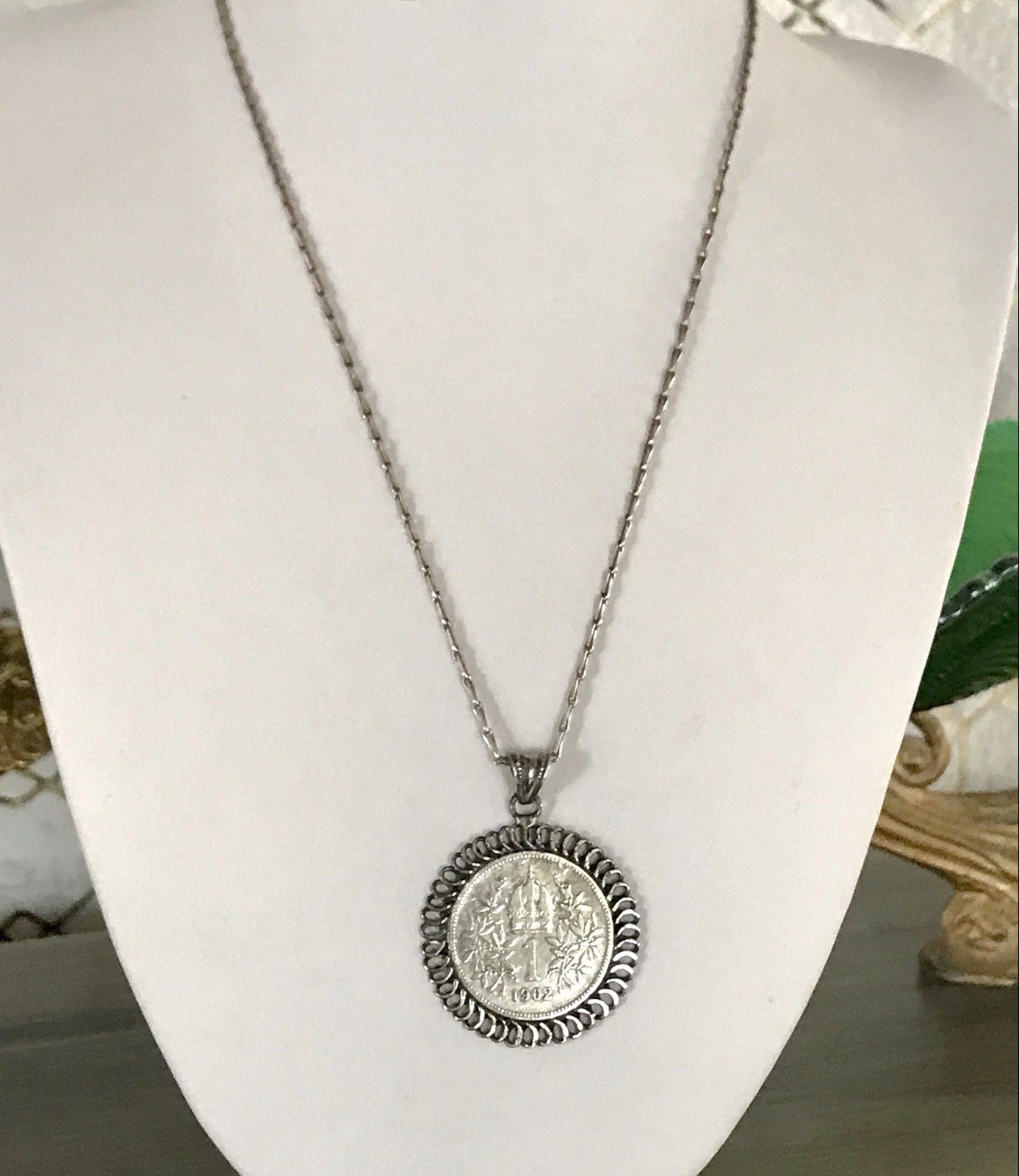 Antik Halskette Münze Kaiser Franz 1902 Anhänger Kettenanhänger Silber 835