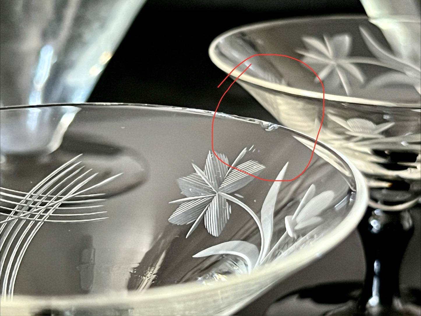 Antik Art Déco Likör 2x Karaffe & 6 Gläser Likörschalen Glas schwarz Stiel