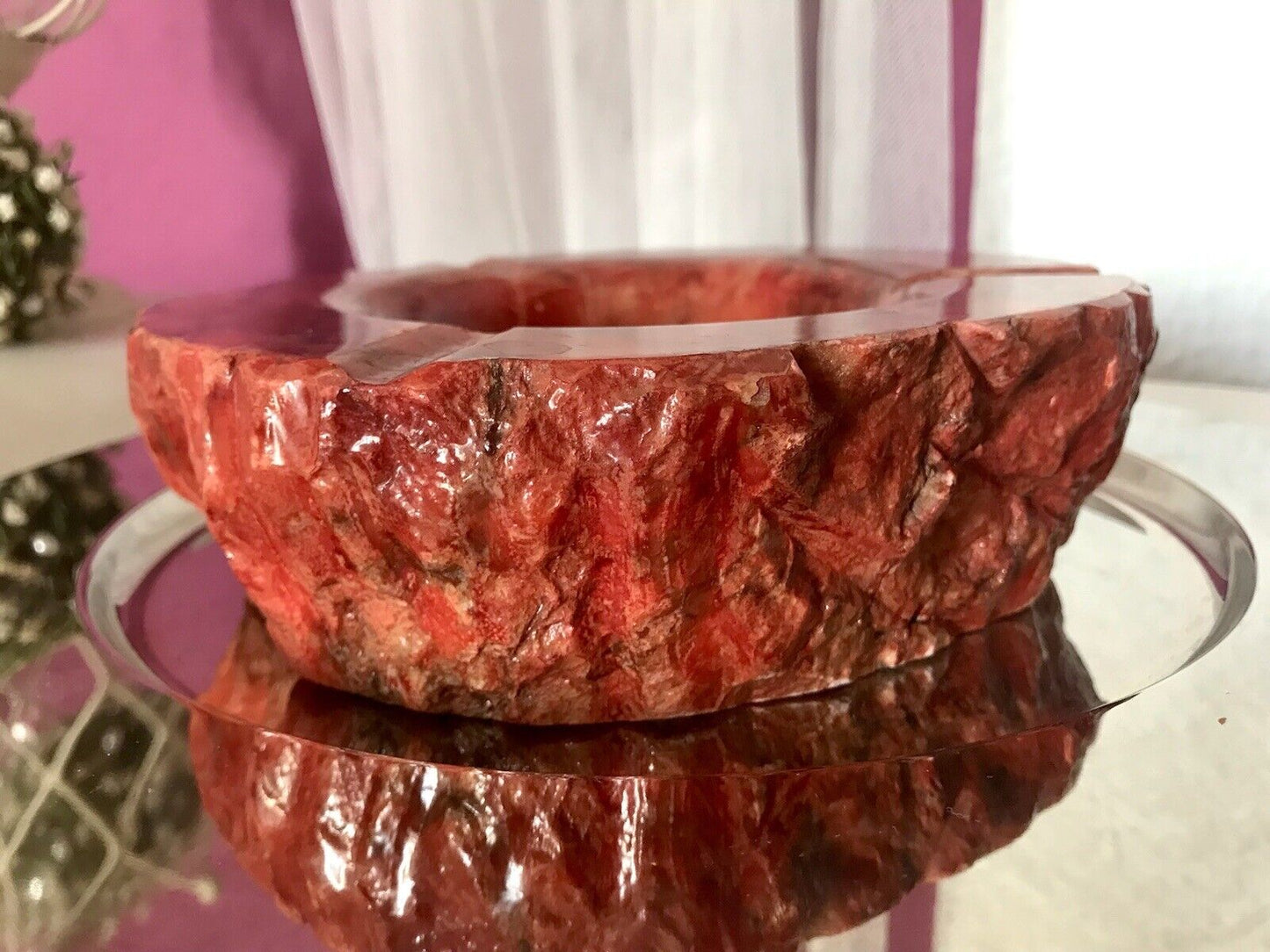 Vintage Aschenbecher Ascher roter Alabaster Romano Bianci 70er Design Klassiker