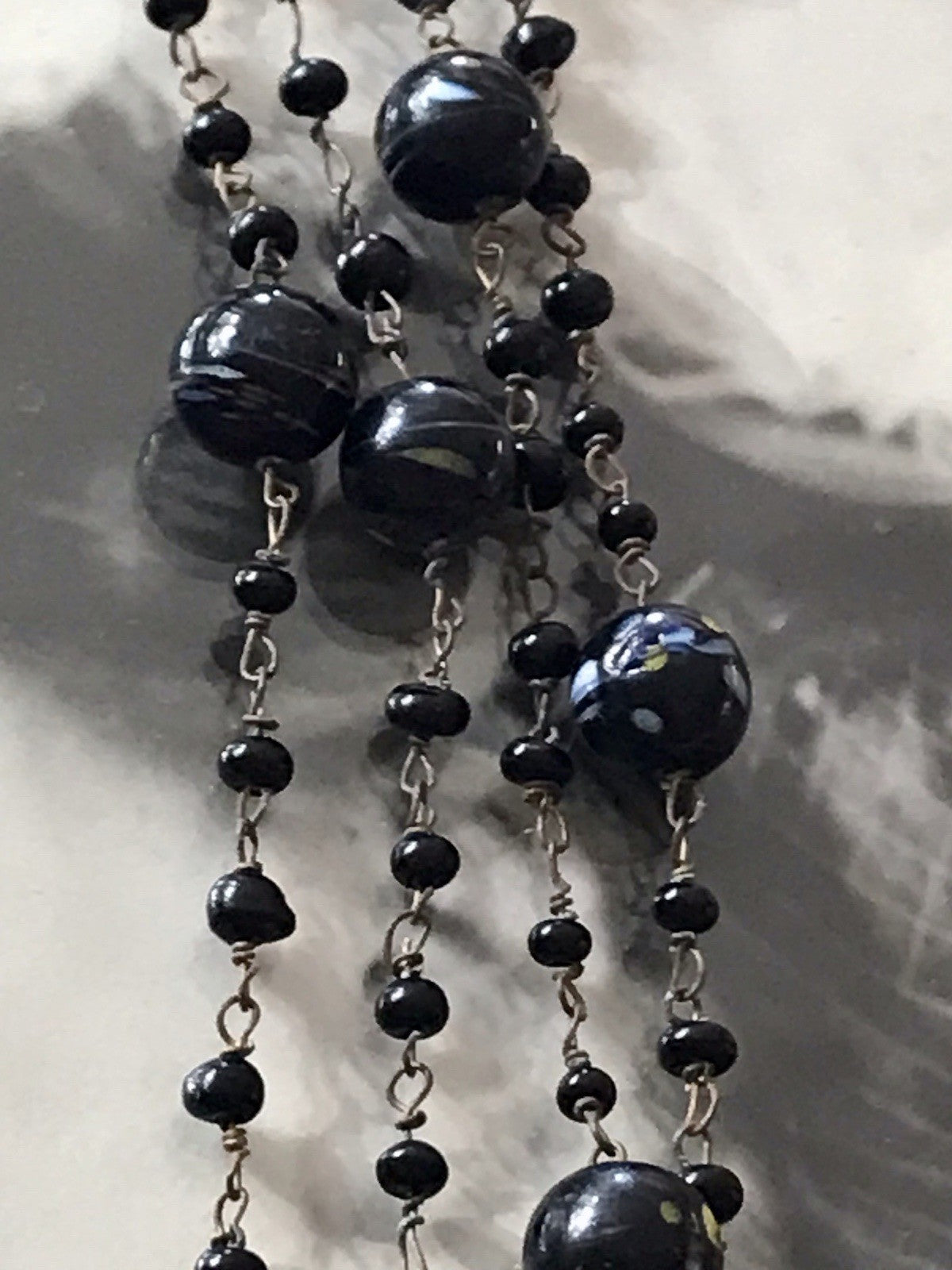 Alt antik? Vintage lange Halskette Kette schwarze Murano Perlen Sehr Schön