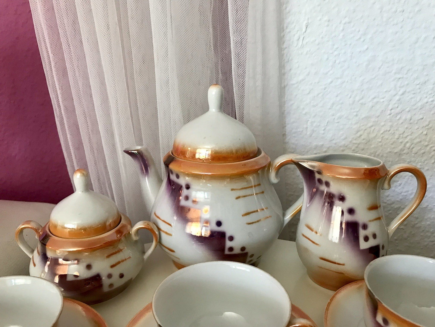 Antik Art Déco Porzellan Kaffeeservice Spritzdekor Teeservice 6 Pers.