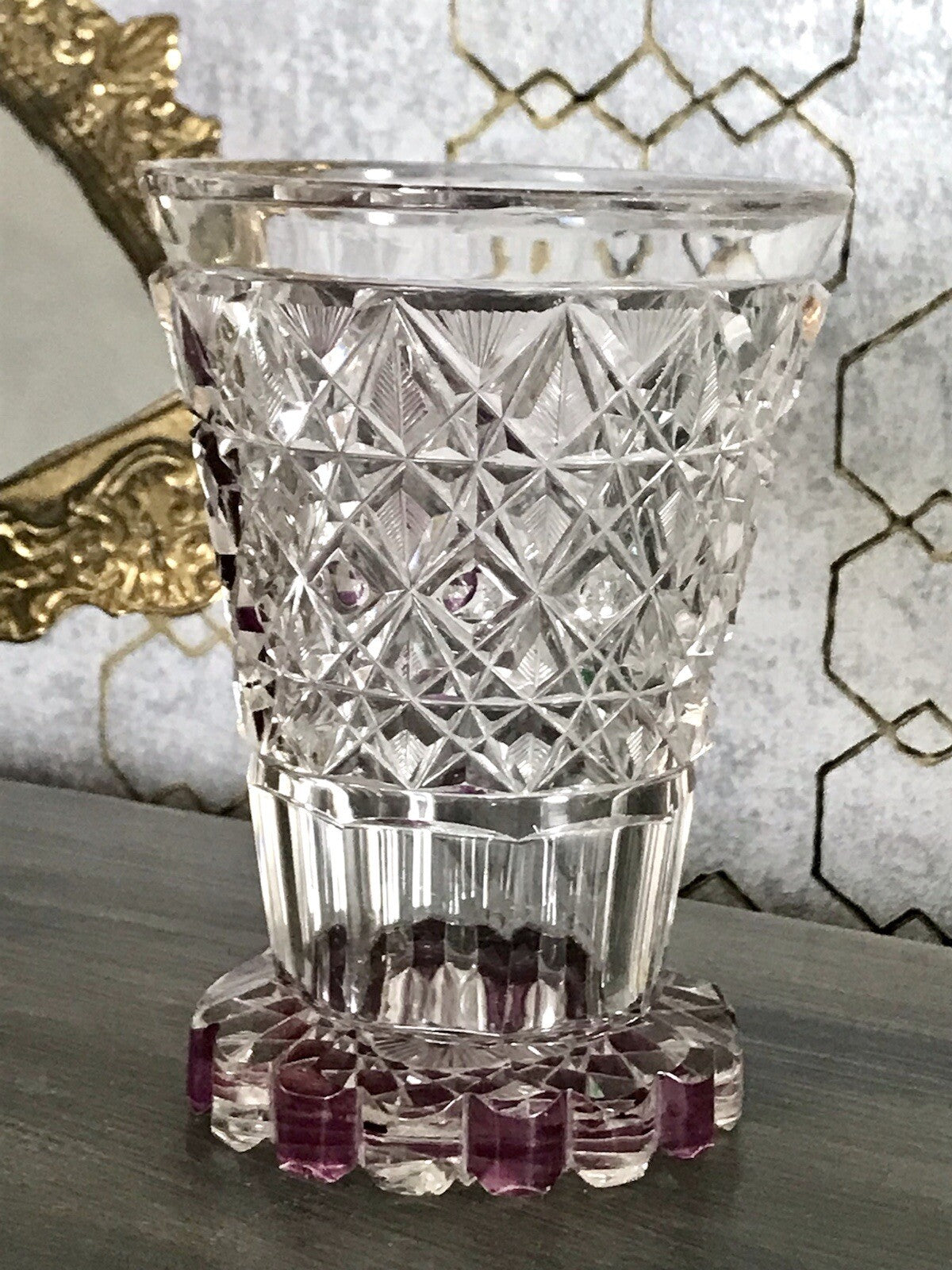 Antik ~1830 Fußbecher Ranftbecher Pokalglas Kristallglas Watteauszene Liebespaar
