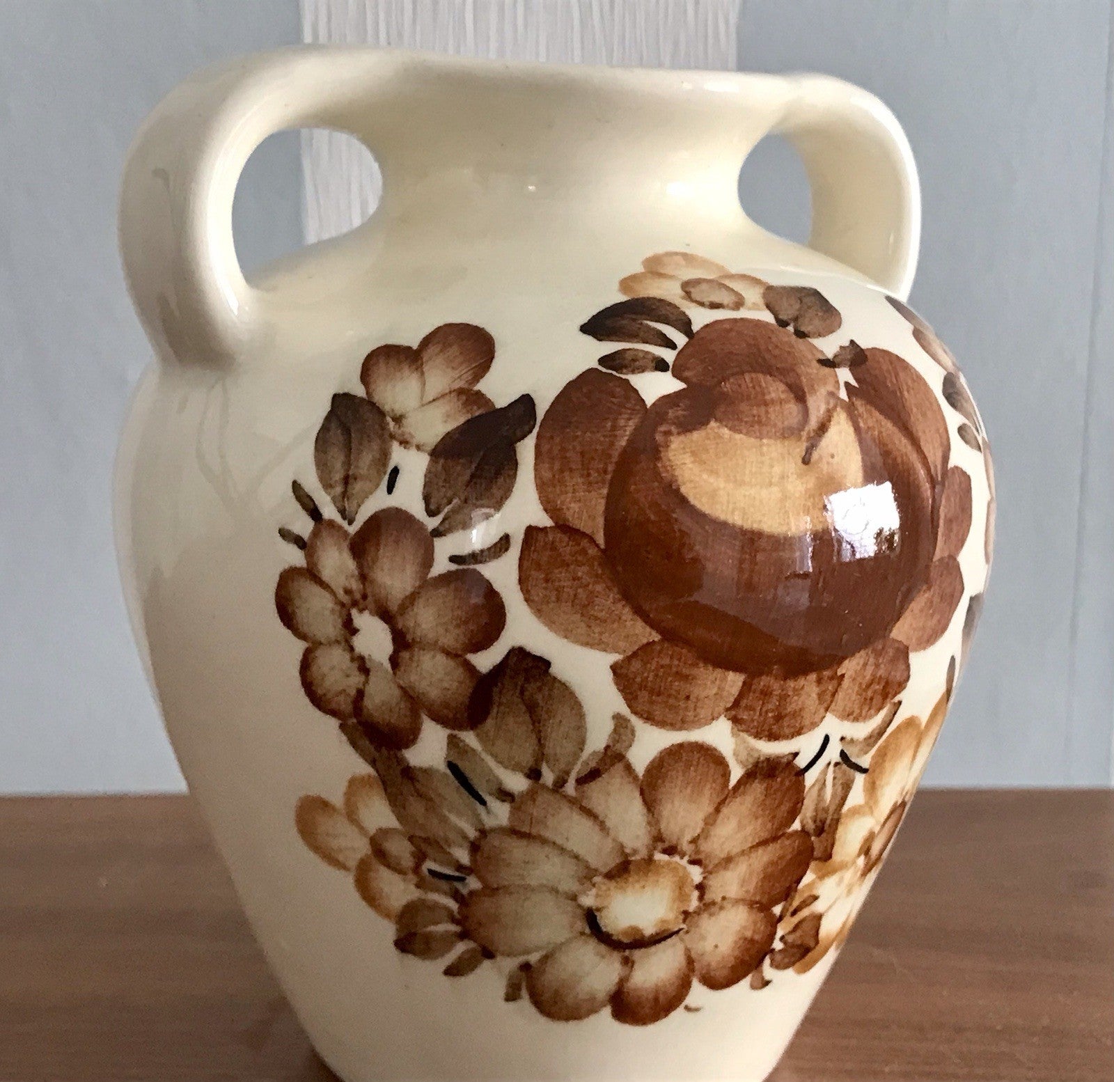 Vintage Fayence Keramik  Vase handbemalt ZF Kolo Polen 50er 60er beige braun