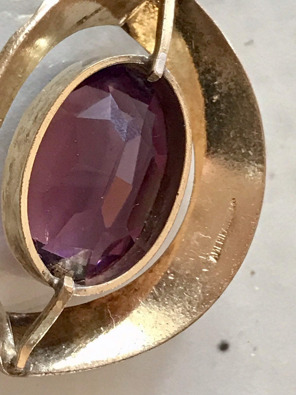 Vintage Designer Anhänger lila Stein Amethyst? Amerik. Doublè vergoldet
