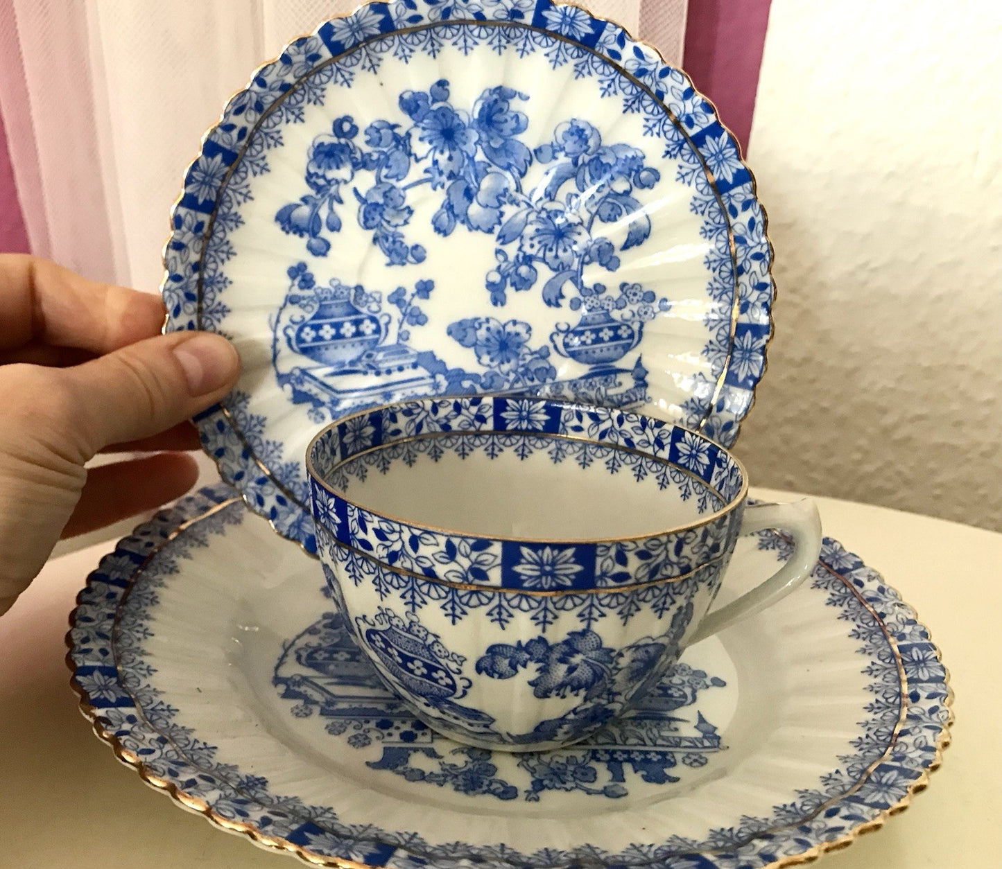 Antik Vintage Porzellan 1 Kaffee-Gedeck Sammeltasse Schön! China blau Tuppack&