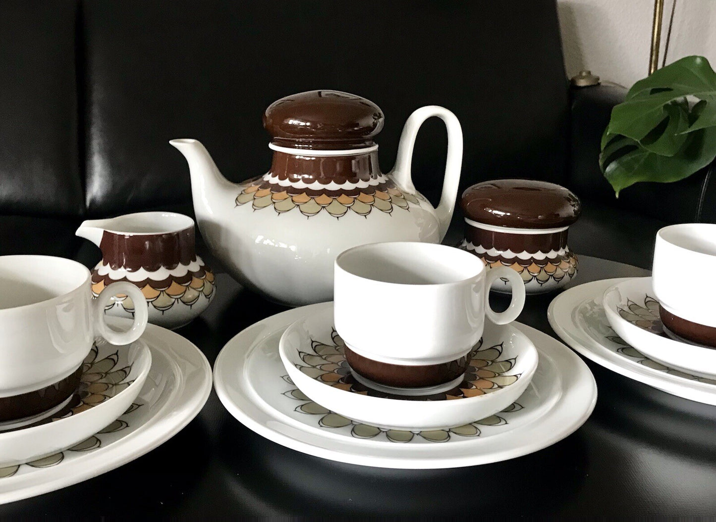 Alt Vintage 70er Thomas Porzellan Kaffeeservice weiß braun orange Wirkalla 6 P.