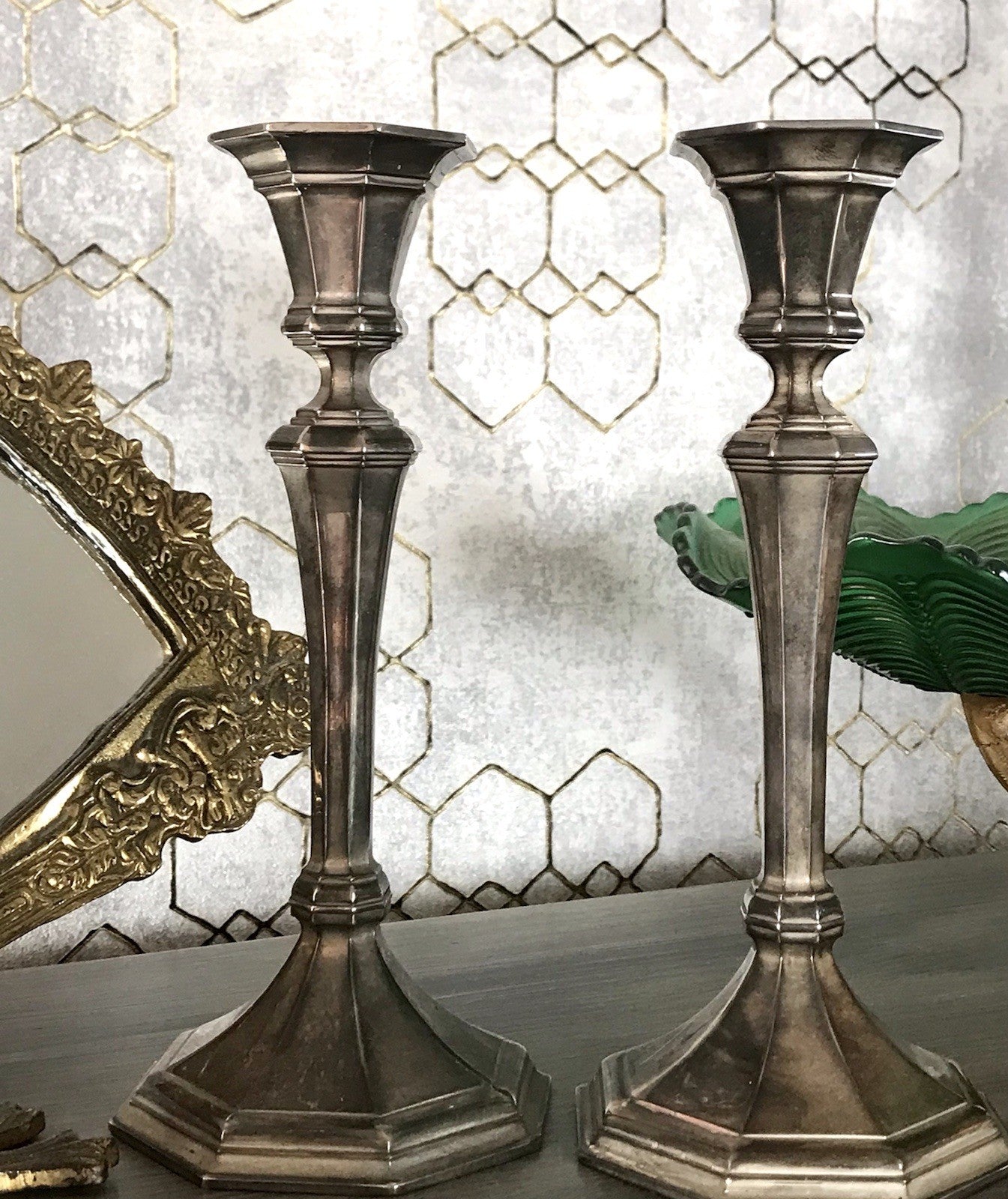 Antik 2 Kerzenleuchter Kerzenständer Art Déco Leuchter versilbert