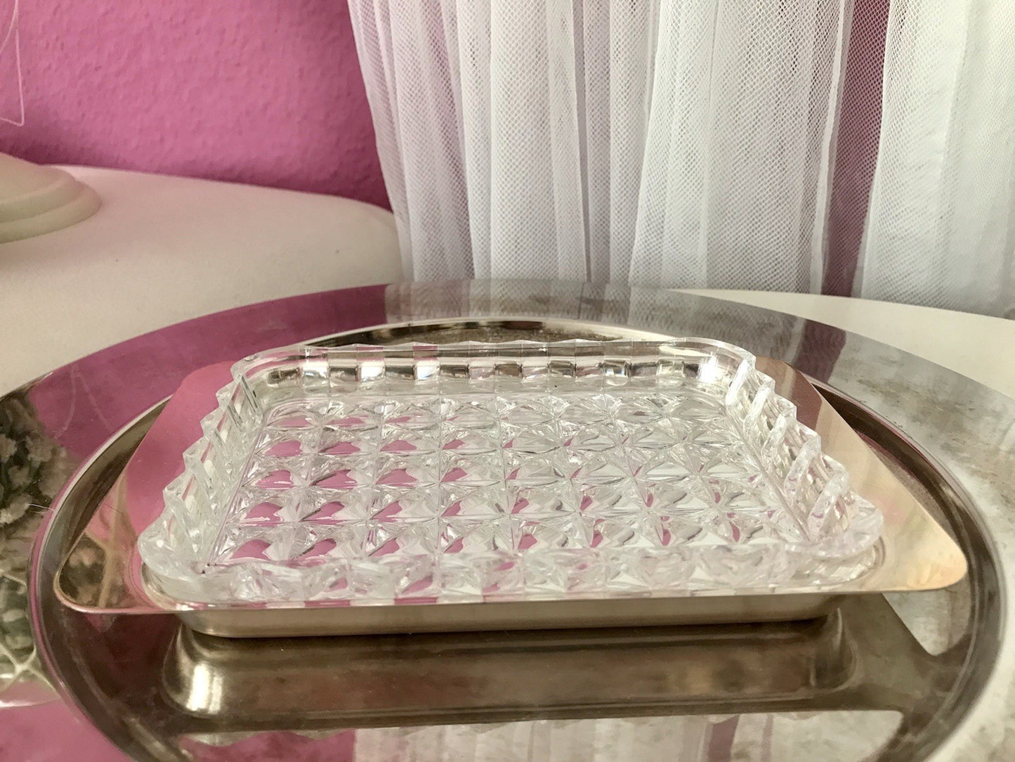 Vintage alt WMF Butterschale versilbert mit Kristallglas Einsatz Wagenfeld Ära