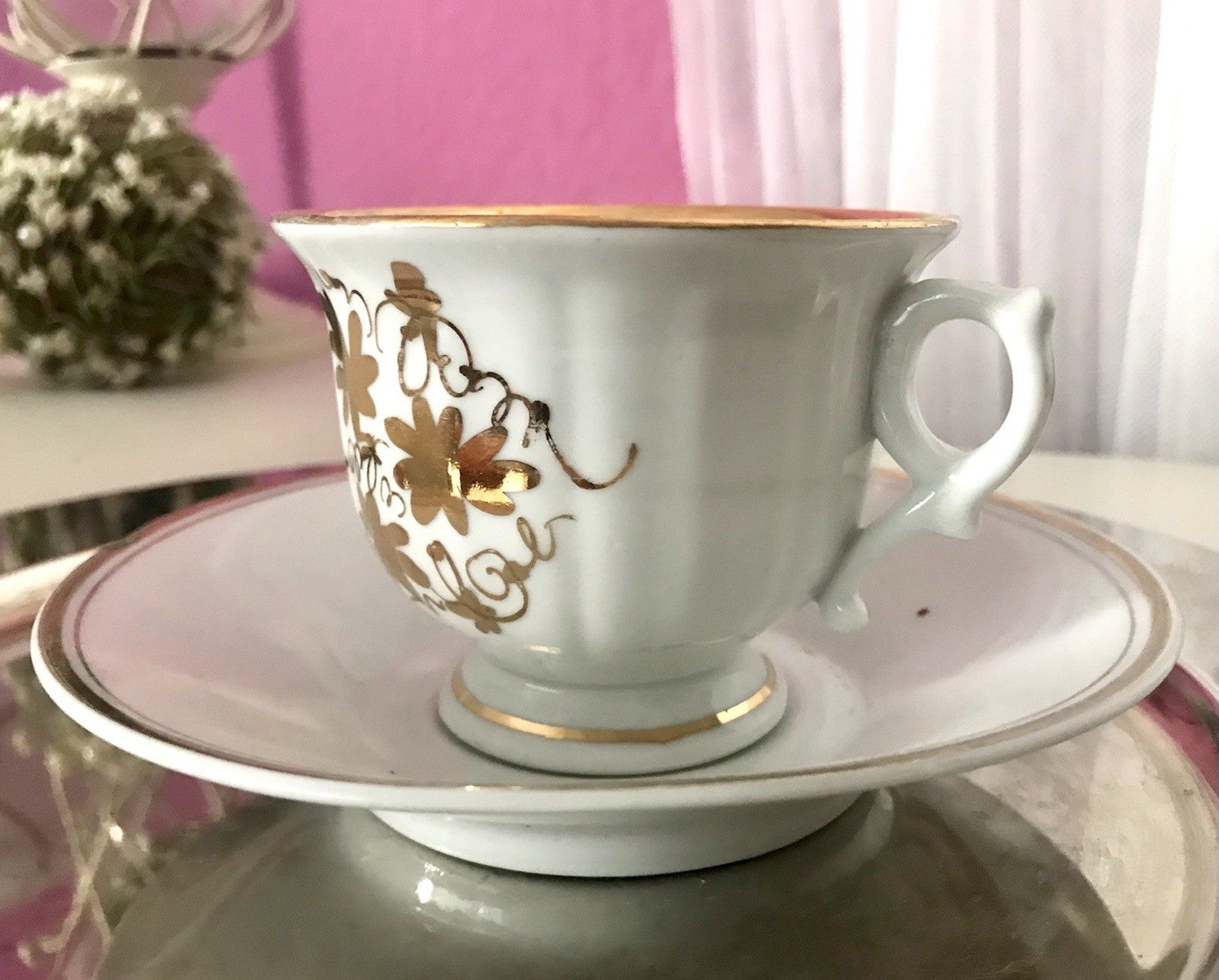 Antik Porzellan Andenken Becher Gedeck Sammeltasse Tasse „Dem Hausherrn“