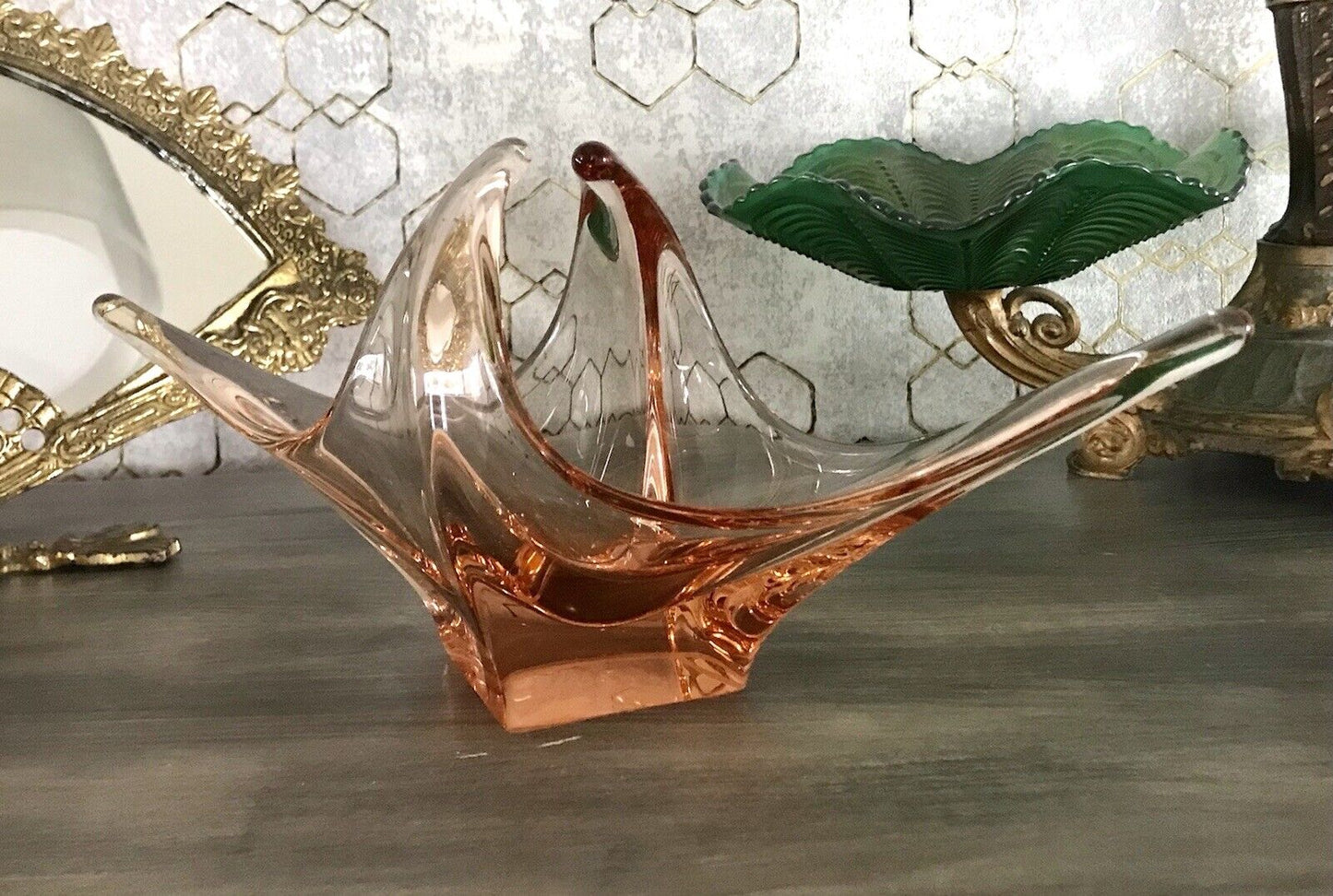 Vintage Murano 60er 70er Jahre Schale Glas Schön zipfelig apricot