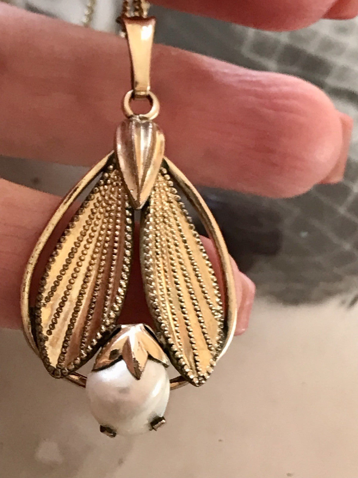 Vintage Designer Anhänger Perle Amerik. Doublè vergoldet