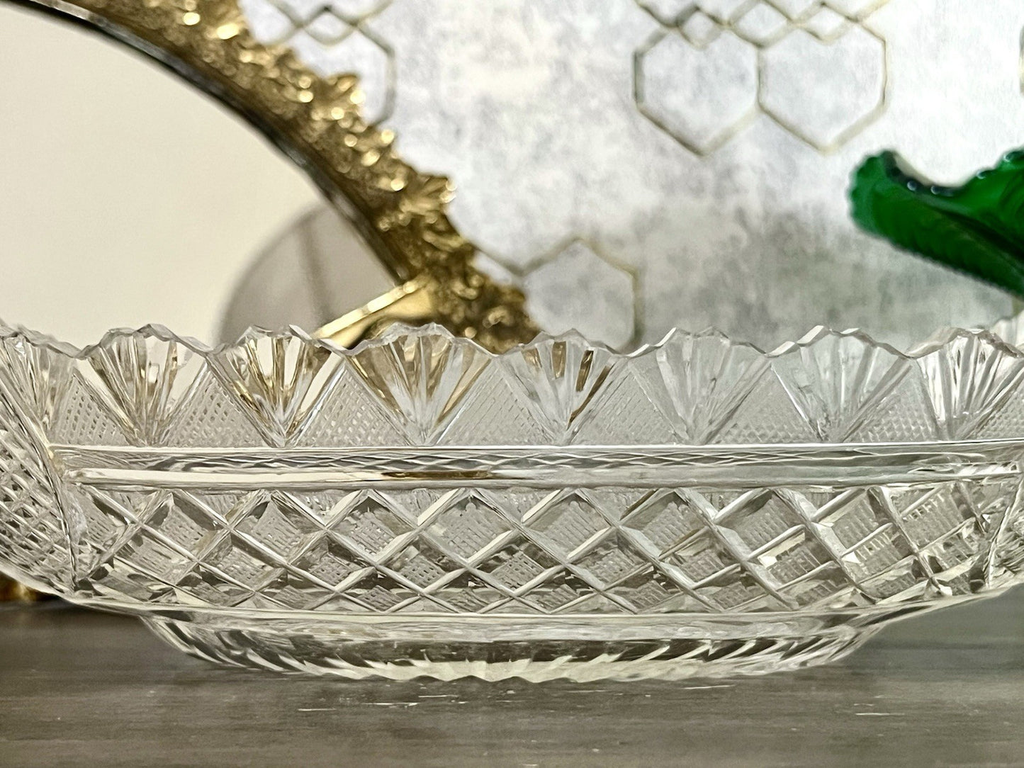 Antik Bleikristall Schale Glasschale Jardiniere Kristallglas Schiffchen Schliff