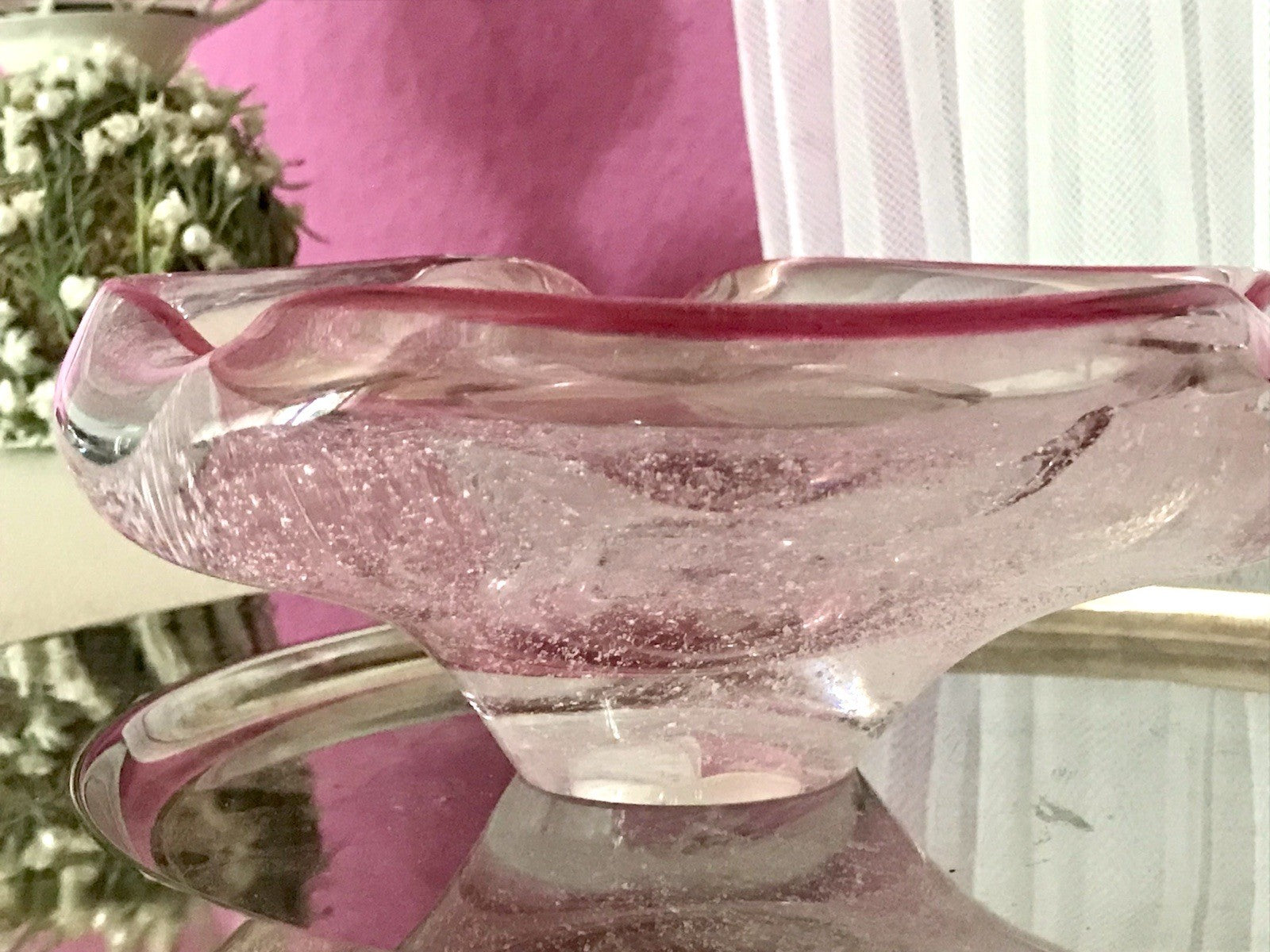 Murano 60er 70er Jahre Schale Glas rosa rot So Schön! Schaum Luftblasen