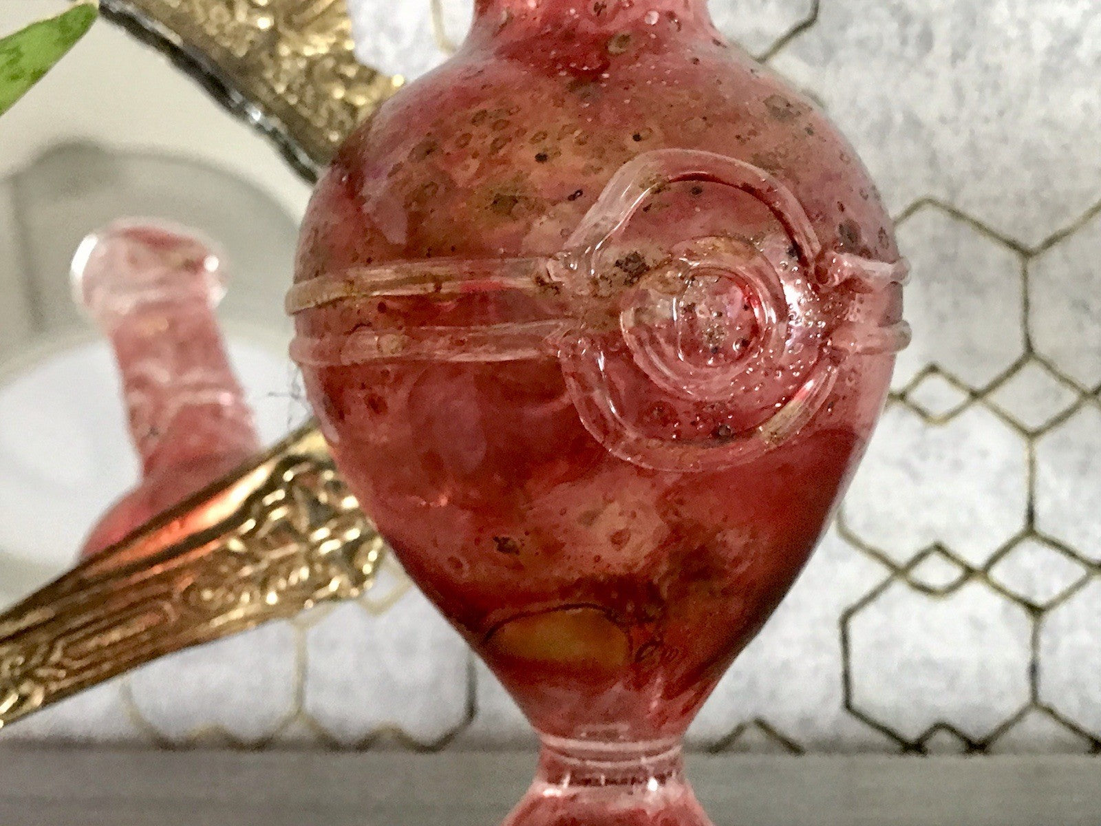 Vintage Pavel Molnār Glas Glaskunst Glasvase rot Faden Aufschmelzungen signiert