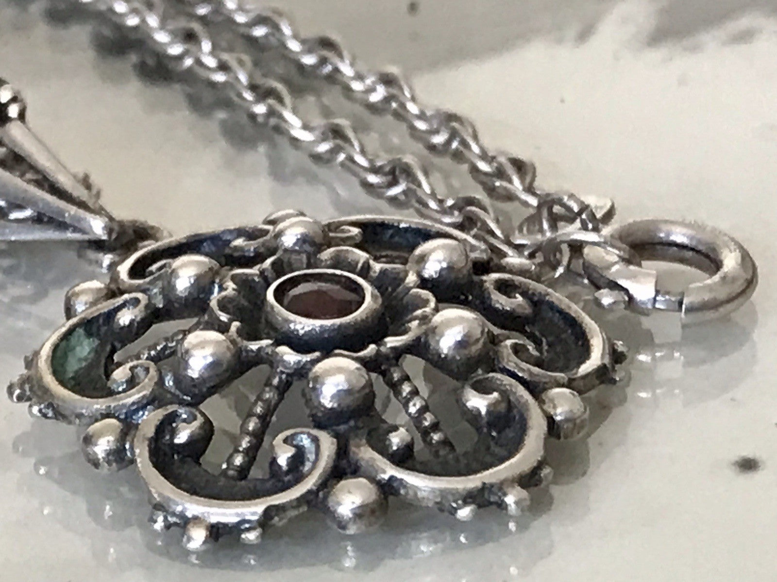 Antik ? Vintage Edel Halskette 925 Anhänger Kettenanhänger Silber 835 Rubin?