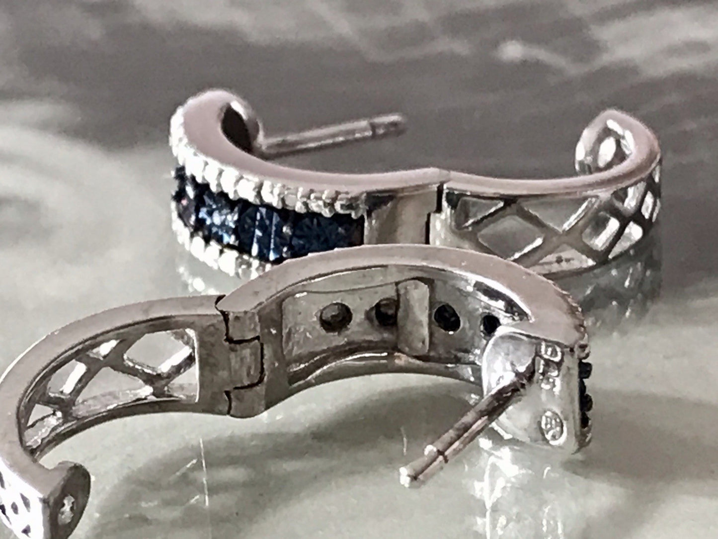 Ohrringe 925 Silber Creole Klappcreolen blaue Steine Saphire? Edel HN