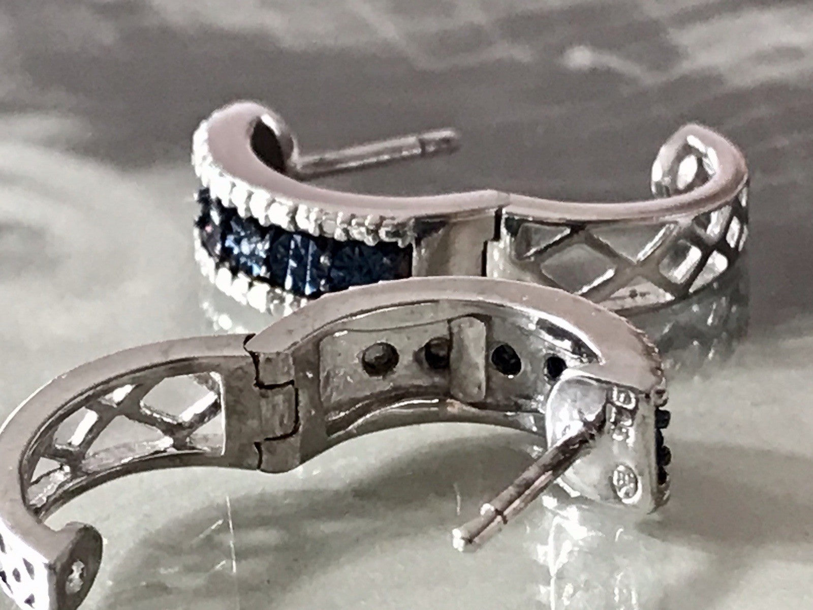 Ohrringe 925 Silber Creole Klappcreolen blaue Steine Saphire? Edel HN