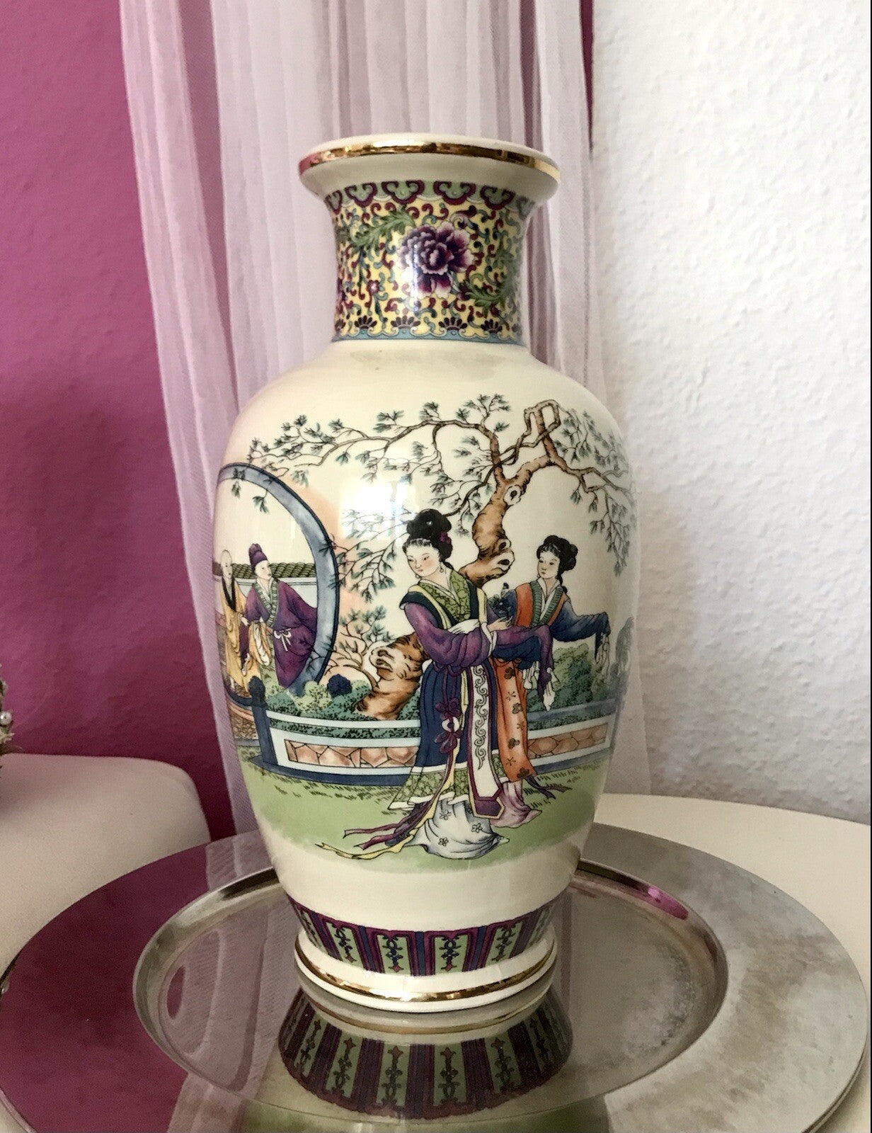 Alt Vintage Vase Bodenvase Japanisch mit Geishas Chinoiserie Design