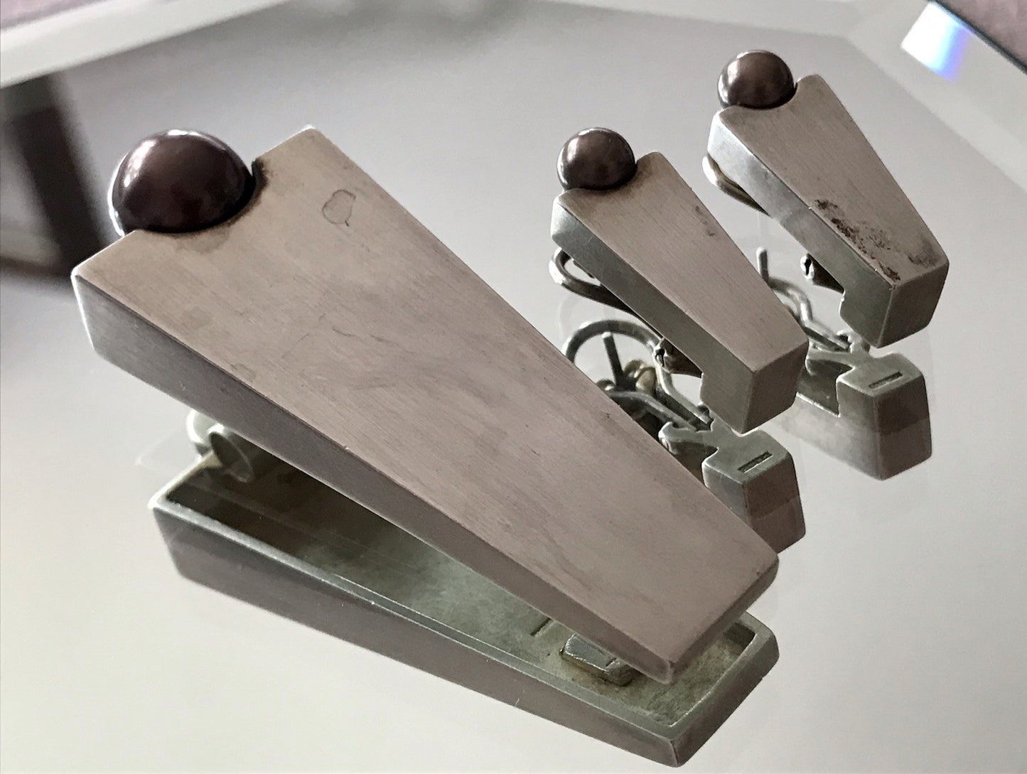 Damen Set Designer Schmuck Anhänger Ohrringe Silber 925 NW modernistisch Perle