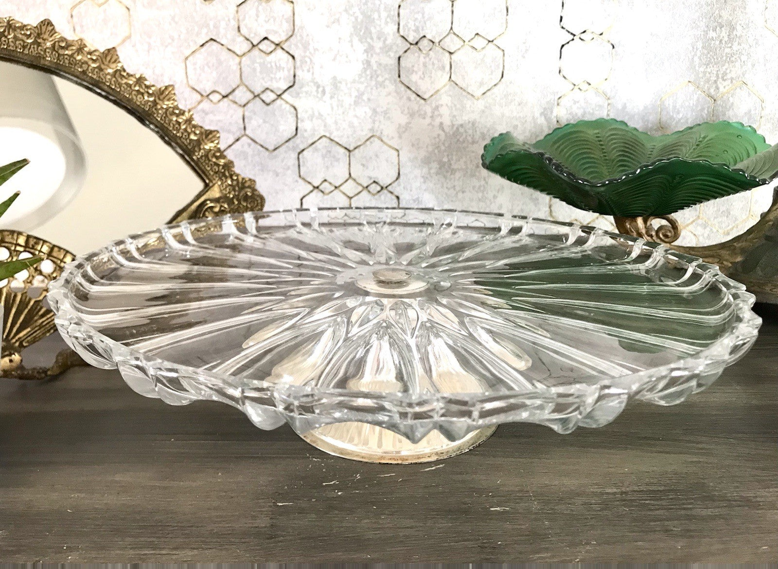 Vintage Tortenständer Tortenplatte Glas Kristallglas Bleikristall