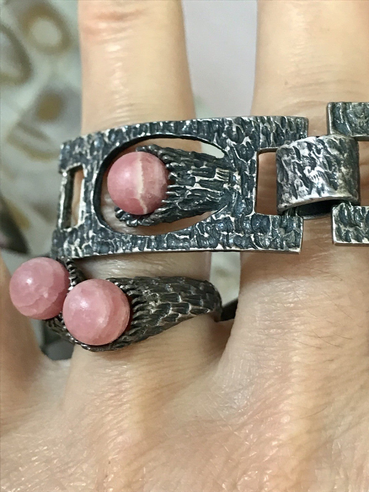 Vintage Schmuck Set 60er Designer Armband Ring Modernist 925 Silber Rosenquarz