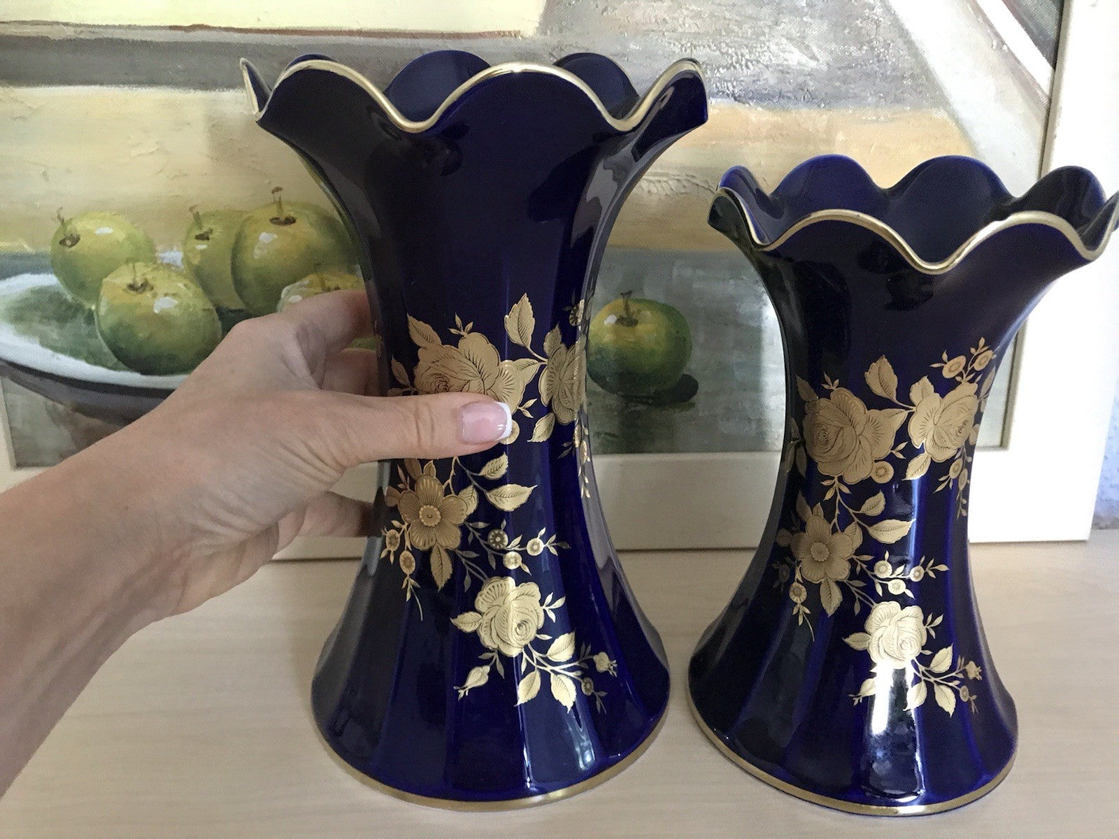 Vintage Alt 1 Porzellan Prunkvase Vase Echt Kobalt Golddekor