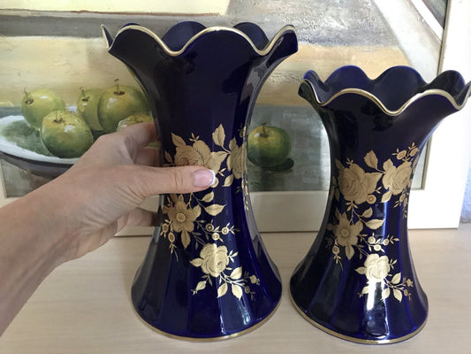 Vintage Alt 1 Porzellan Prunkvase Vase Echt Kobalt Golddekor